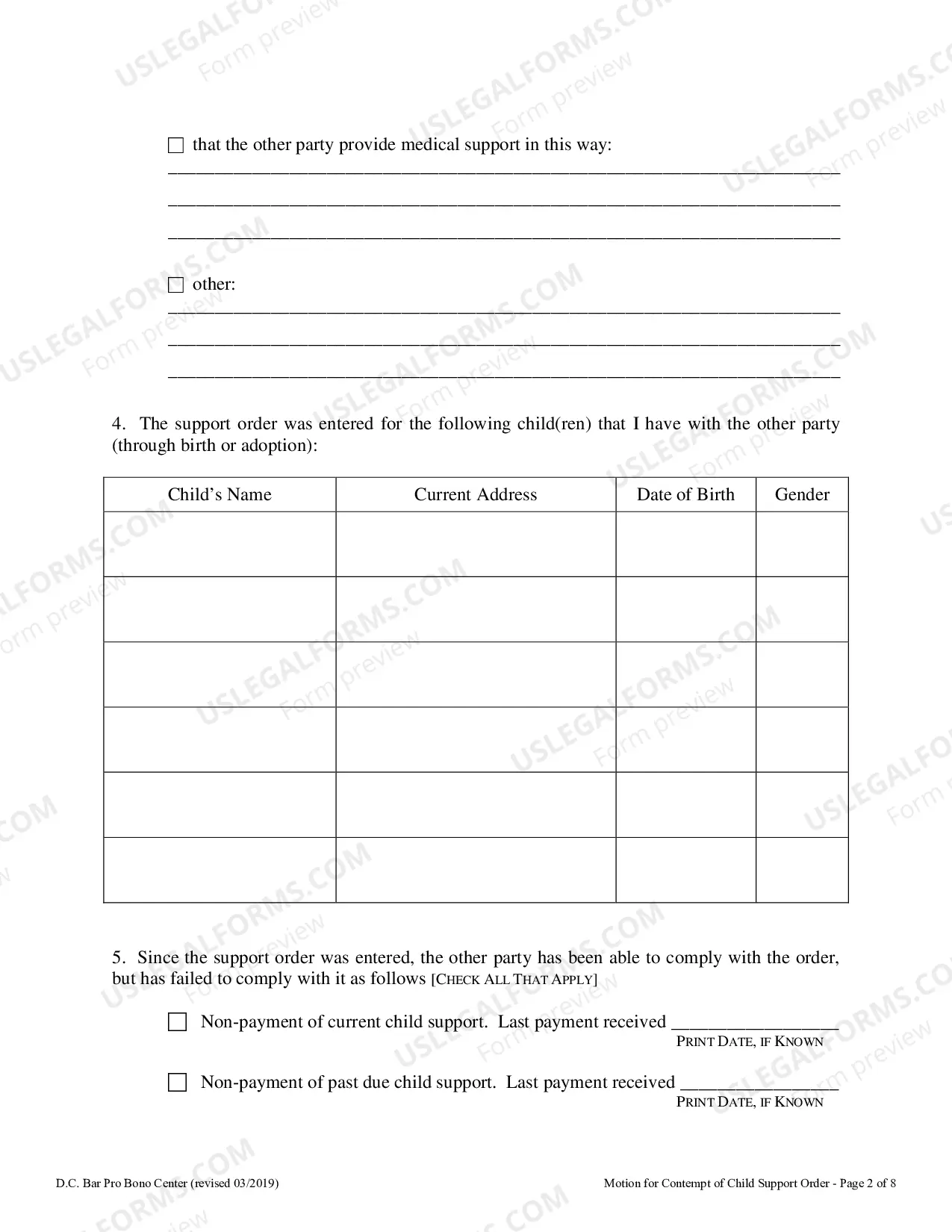 Preview Motion for Contempt of Child Support Order
