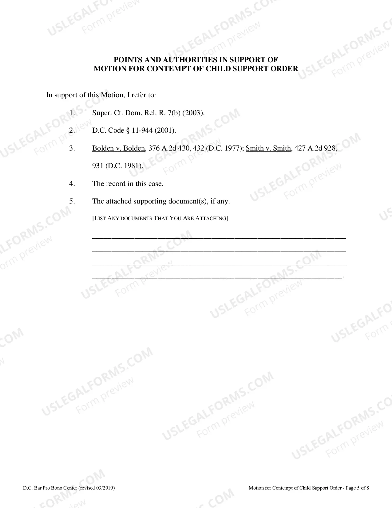 Preview Motion for Contempt of Child Support Order
