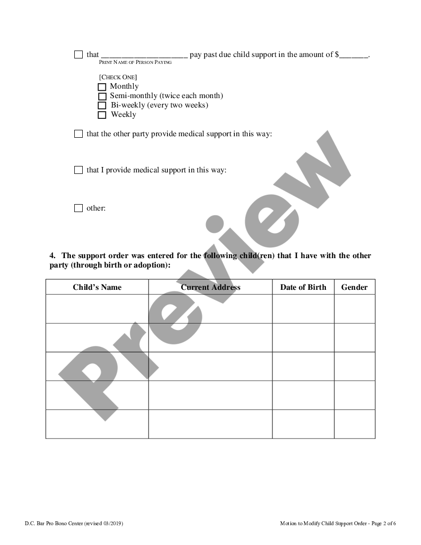 District of Columbia Motion to Modify Child Support Order US Legal Forms