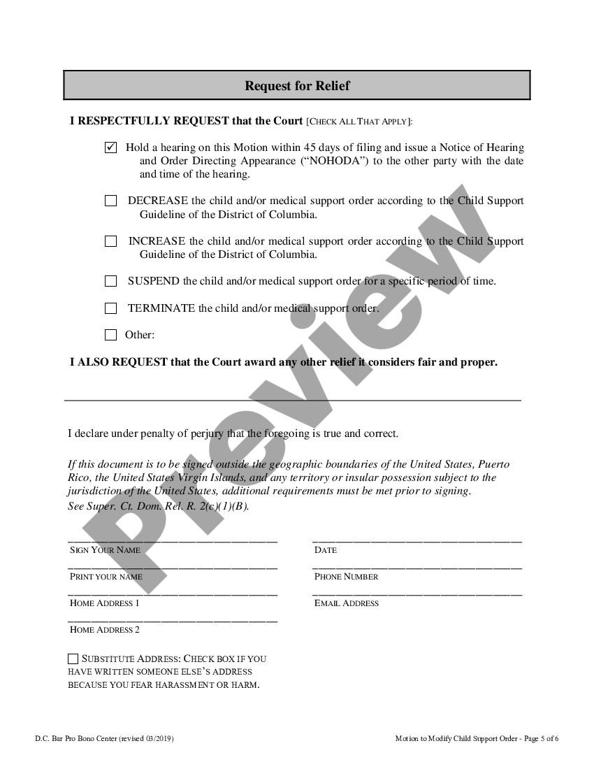 District of Columbia Motion to Modify Child Support Order US Legal Forms