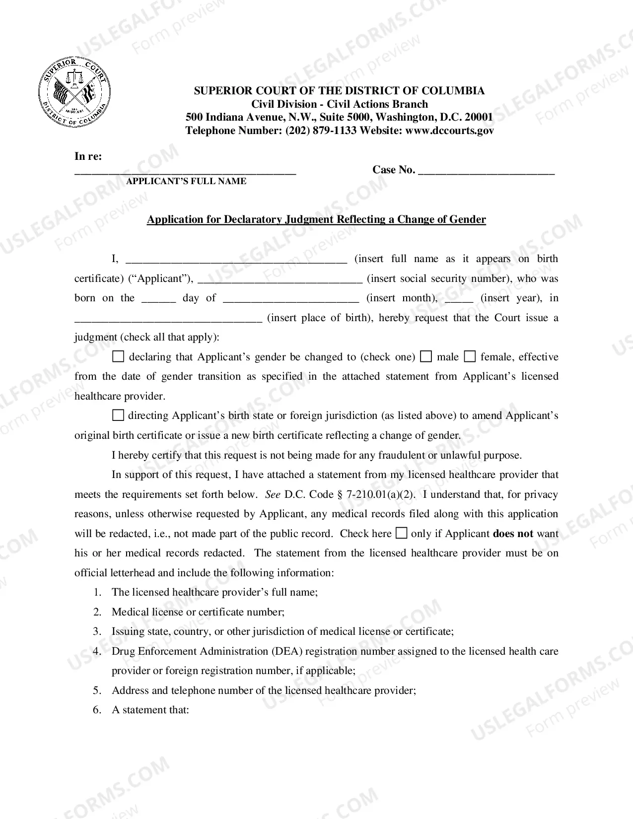 Preview Application for Declaratory Judgment Reflecting a Change of Gender
