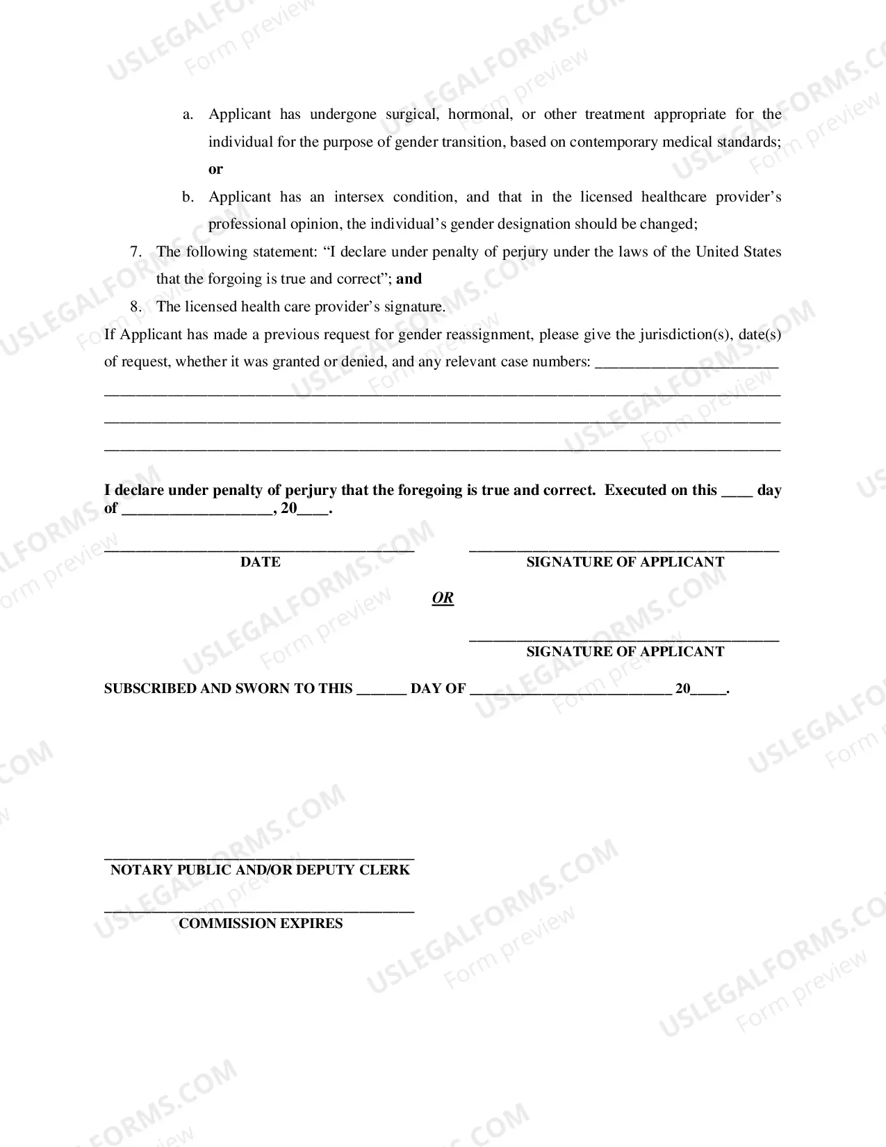 Preview Application for Declaratory Judgment Reflecting a Change of Gender