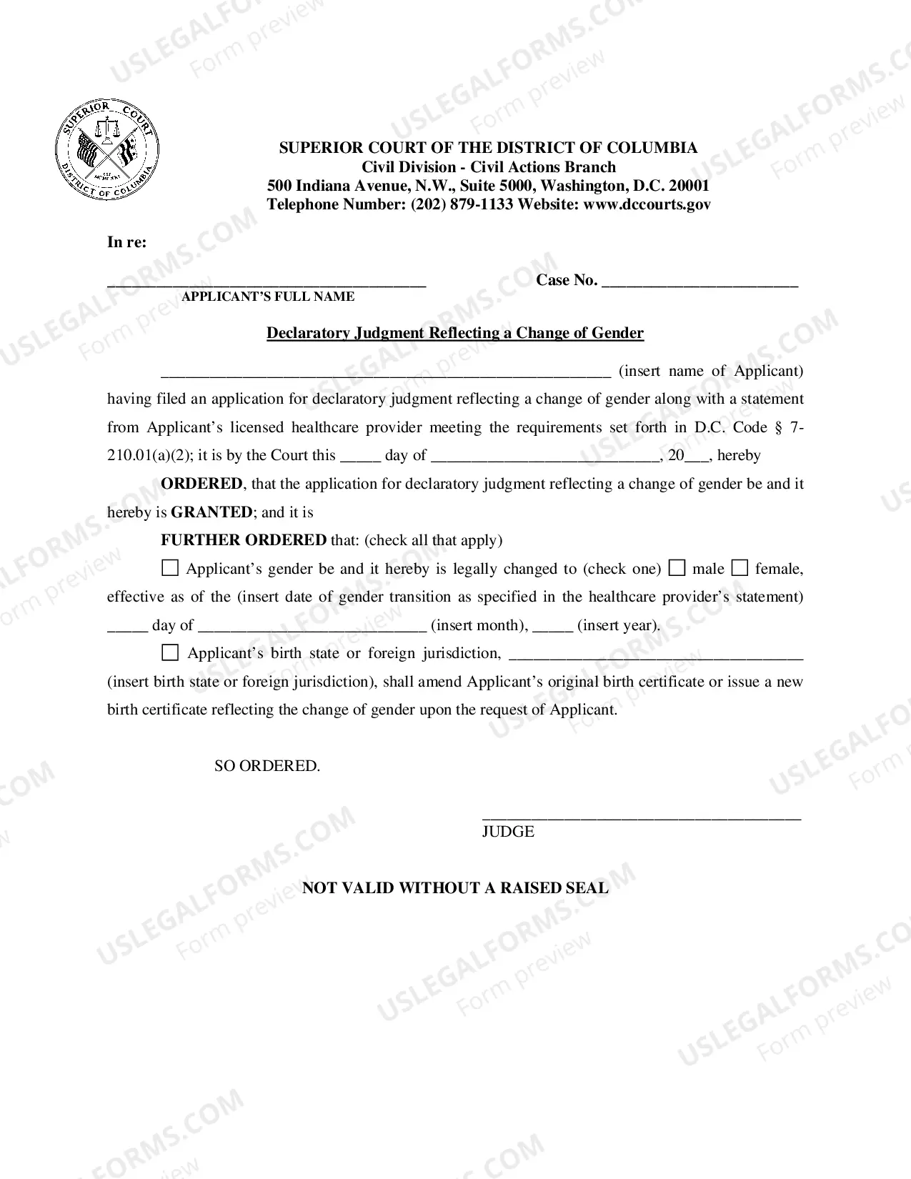 Preview Application for Declaratory Judgment Reflecting a Change of Gender