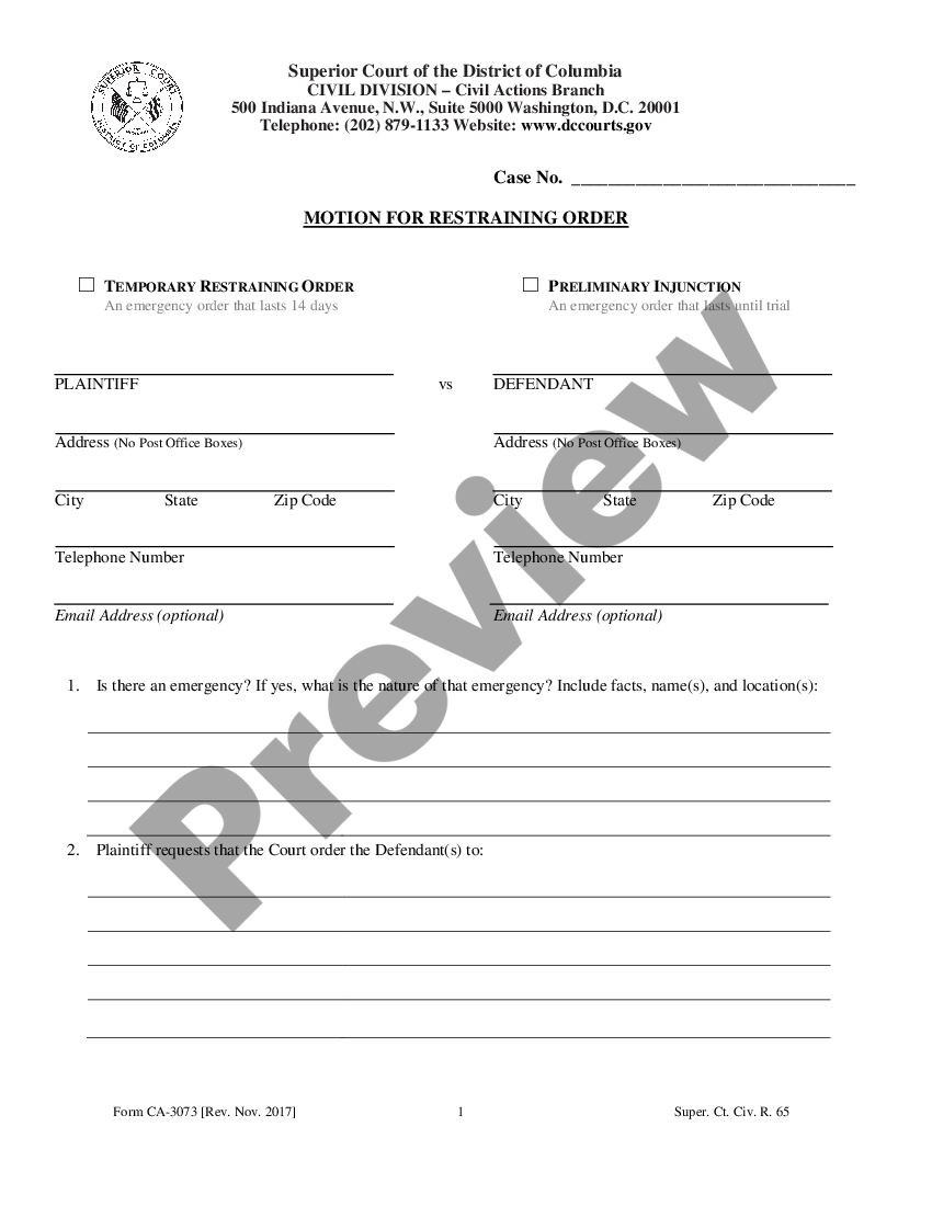 District of Columbia Motion Pro Se US Legal Forms