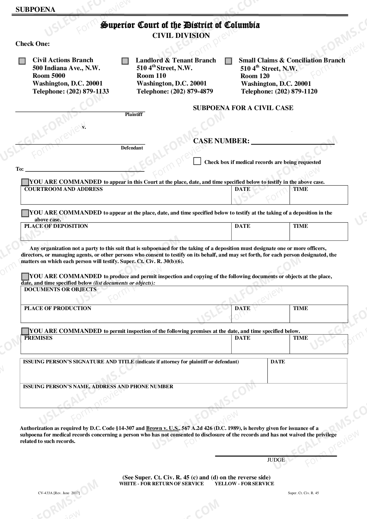 Federal Subpoena Example District of Columbia Subpoena in a Civil Case | US Legal Forms