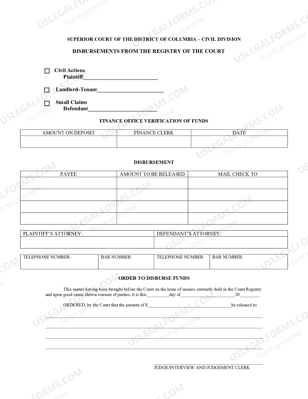 District of Columbia Disbursements from the Registry of the Court US
