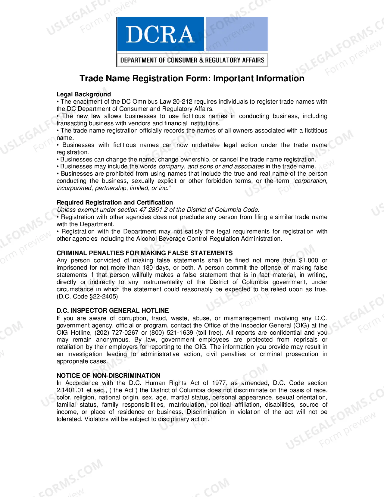 Preview Trade Name Registration Application