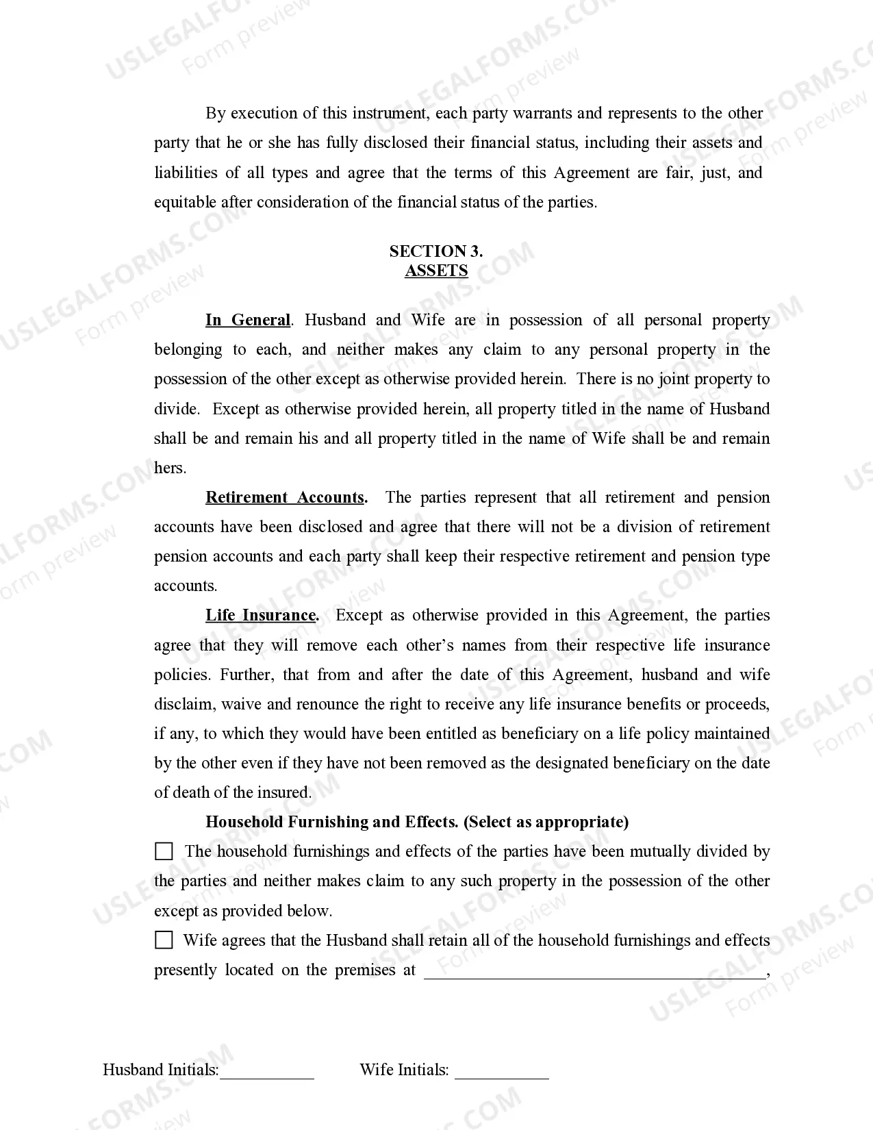 Preview Marital Legal Separation and Property Settlement Agreement Minor Children no Joint Property or Debts where Divorce Action Filed