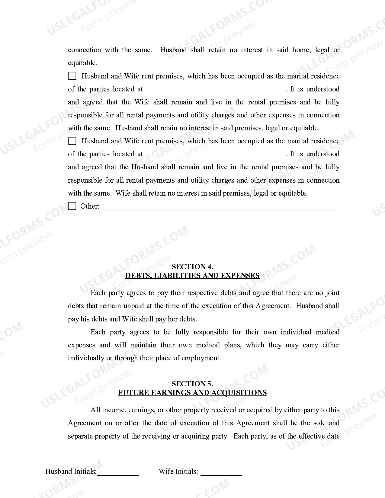 Preview Marital Legal Separation and Property Settlement Agreement Minor Children no Joint Property or Debts where Divorce Action Filed