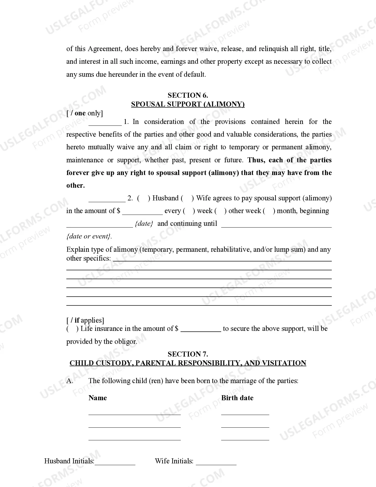 Preview Marital Legal Separation and Property Settlement Agreement Minor Children no Joint Property or Debts where Divorce Action Filed