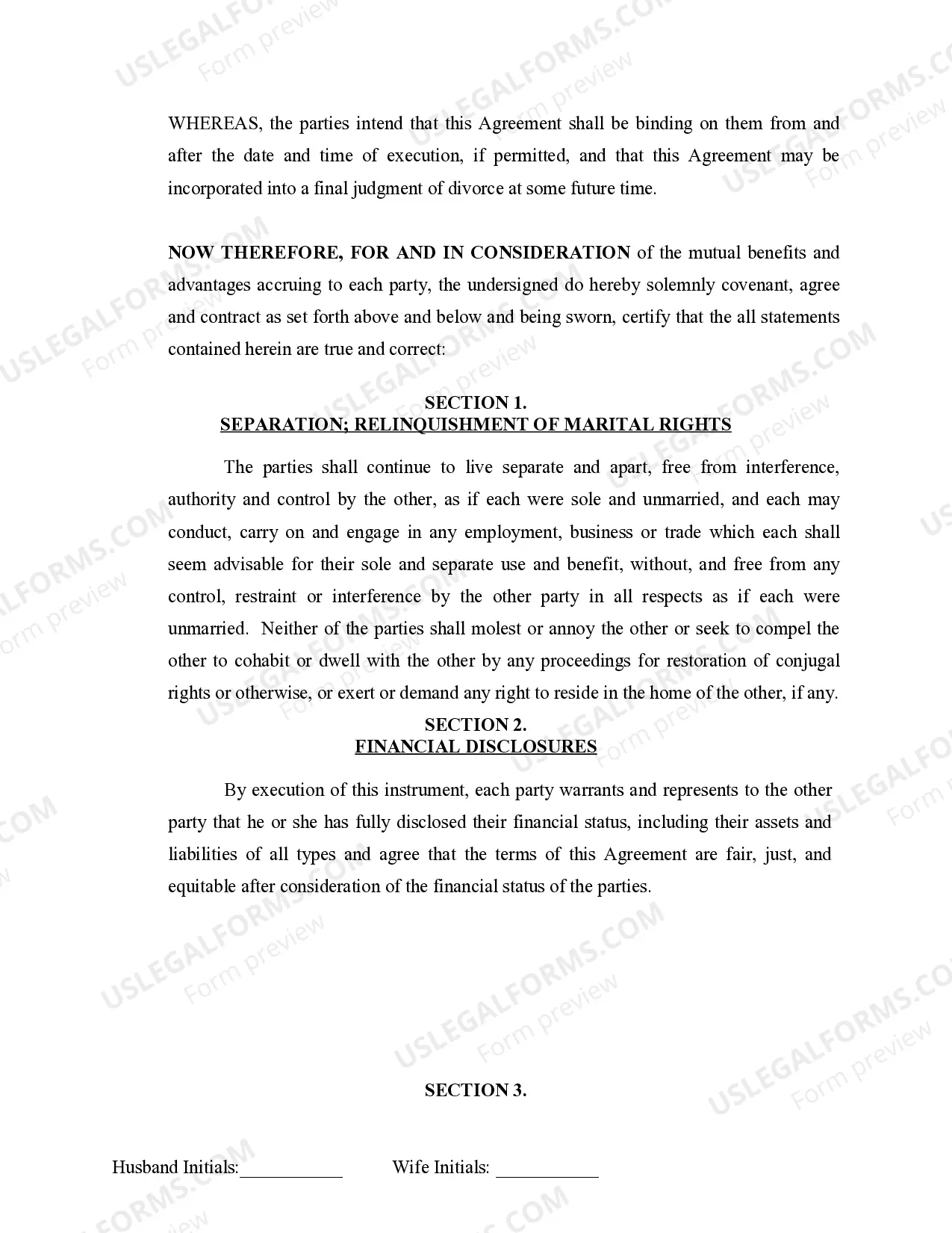 Preview Marital Legal Separation and Property Settlement Agreement Minor Children no Joint Property or Debts effective Immediately