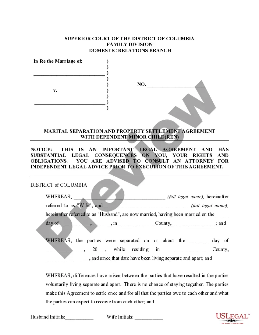 Get Marital Legal Separation and Property Settlement Agreement Minor Children Parties May have Joint Property or Debts where Divorce Action Filed Preview Marital Legal Separation and Property Settlement Agreement Minor Children Parties May have Joint Property or Debts where Divorce Action Filed