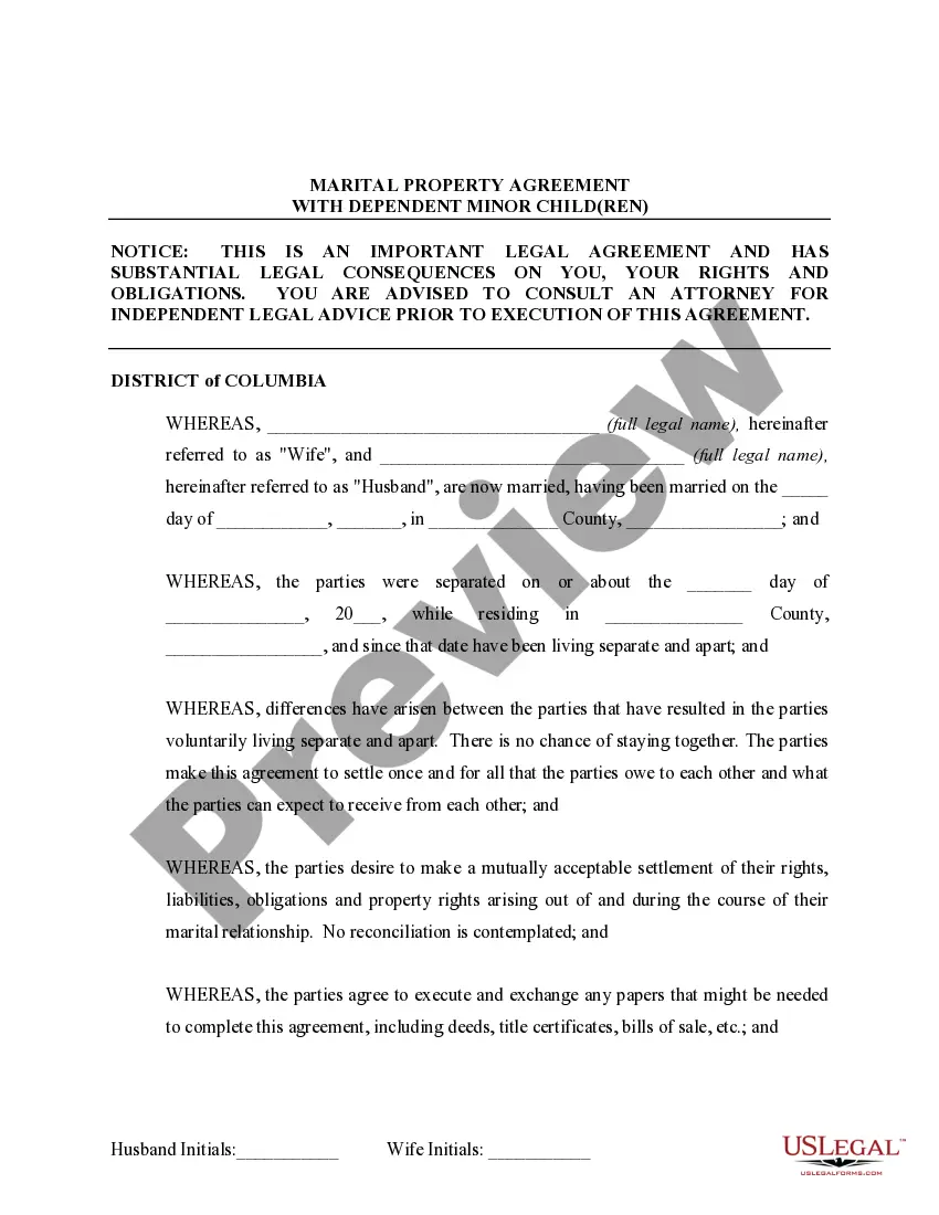 Preview Marital Legal Separation and Property Settlement Agreement Minor Children Parties May have Joint Property or Debts effective Immediately