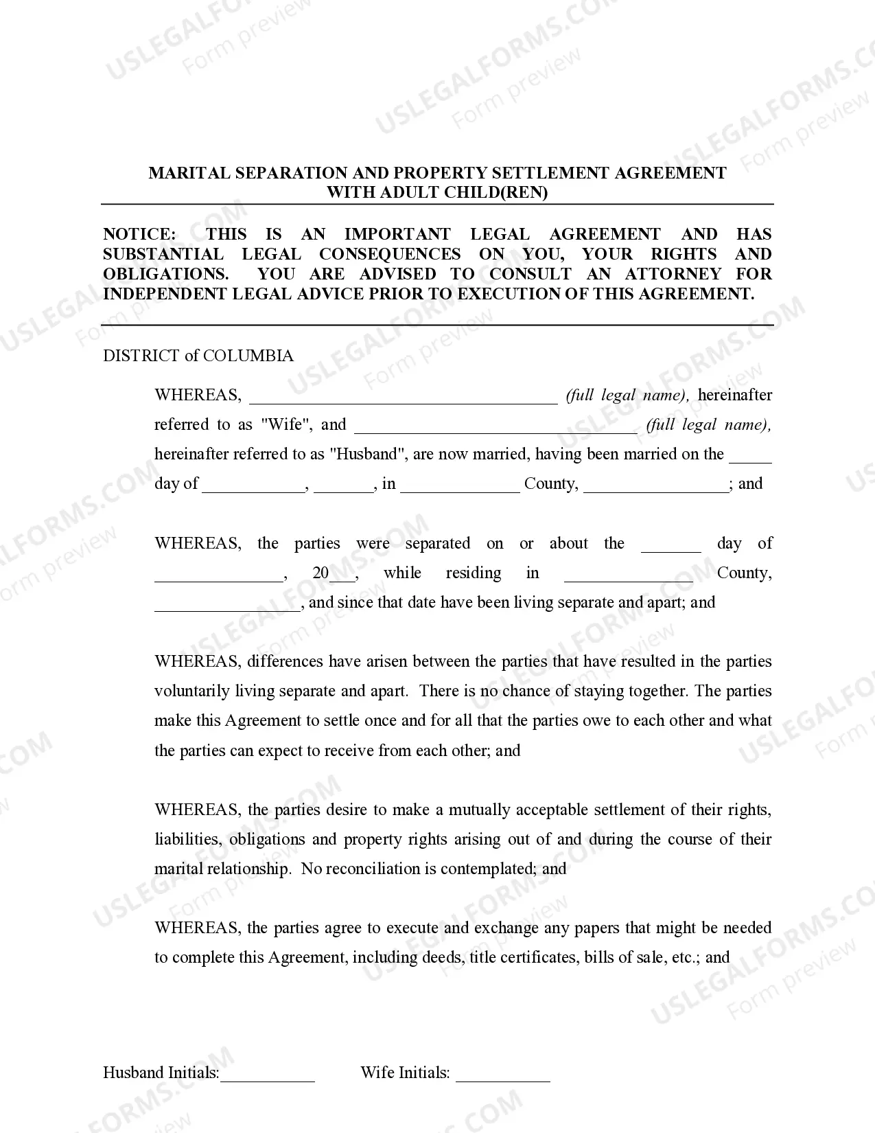 Preview Marital Legal Separation and Property Settlement Agreement Adult Children Parties May have Joint Property or Debts effective Immediately