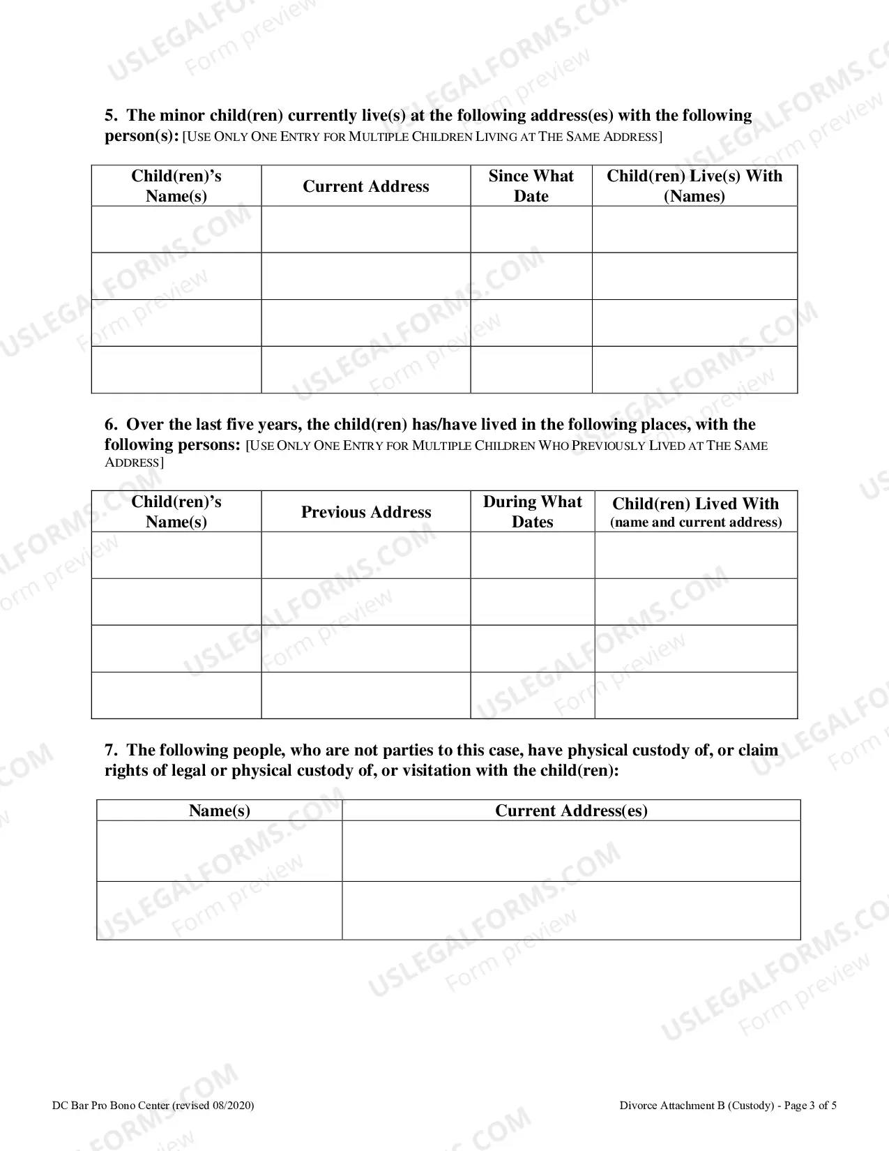 Preview Attachment B - Required Information for Custody