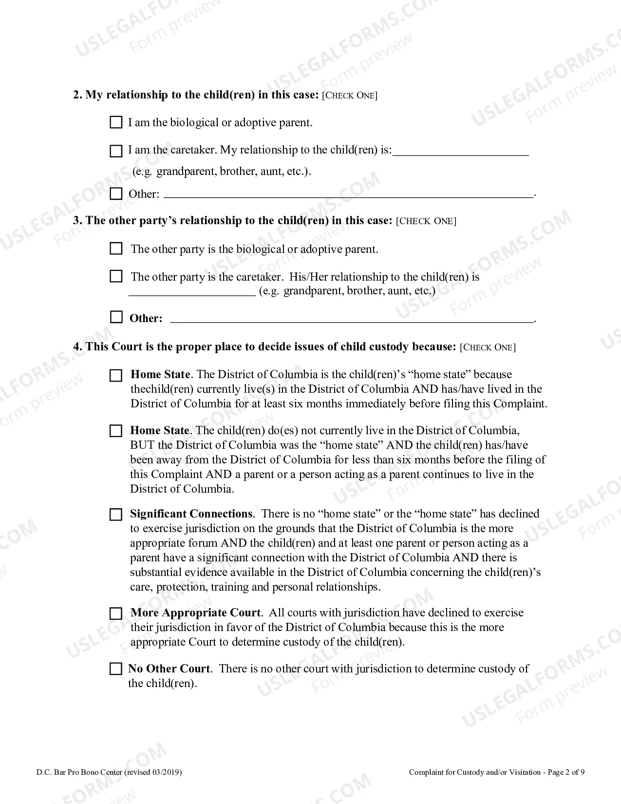 Preview Complaint for Custody and or Access to Children