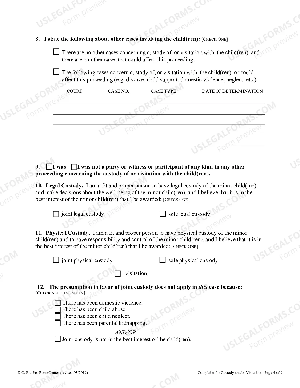 Preview Complaint for Custody and or Access to Children