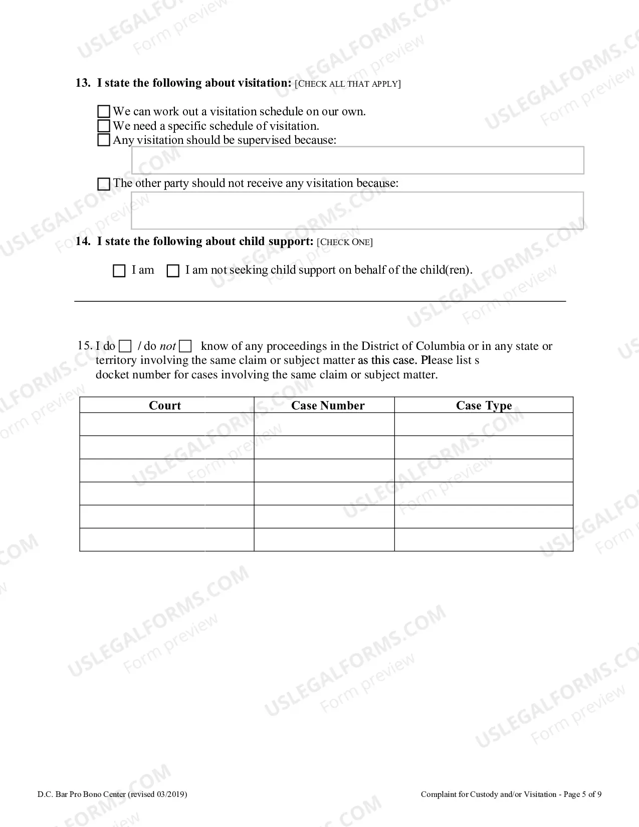 Preview Complaint for Custody and or Access to Children