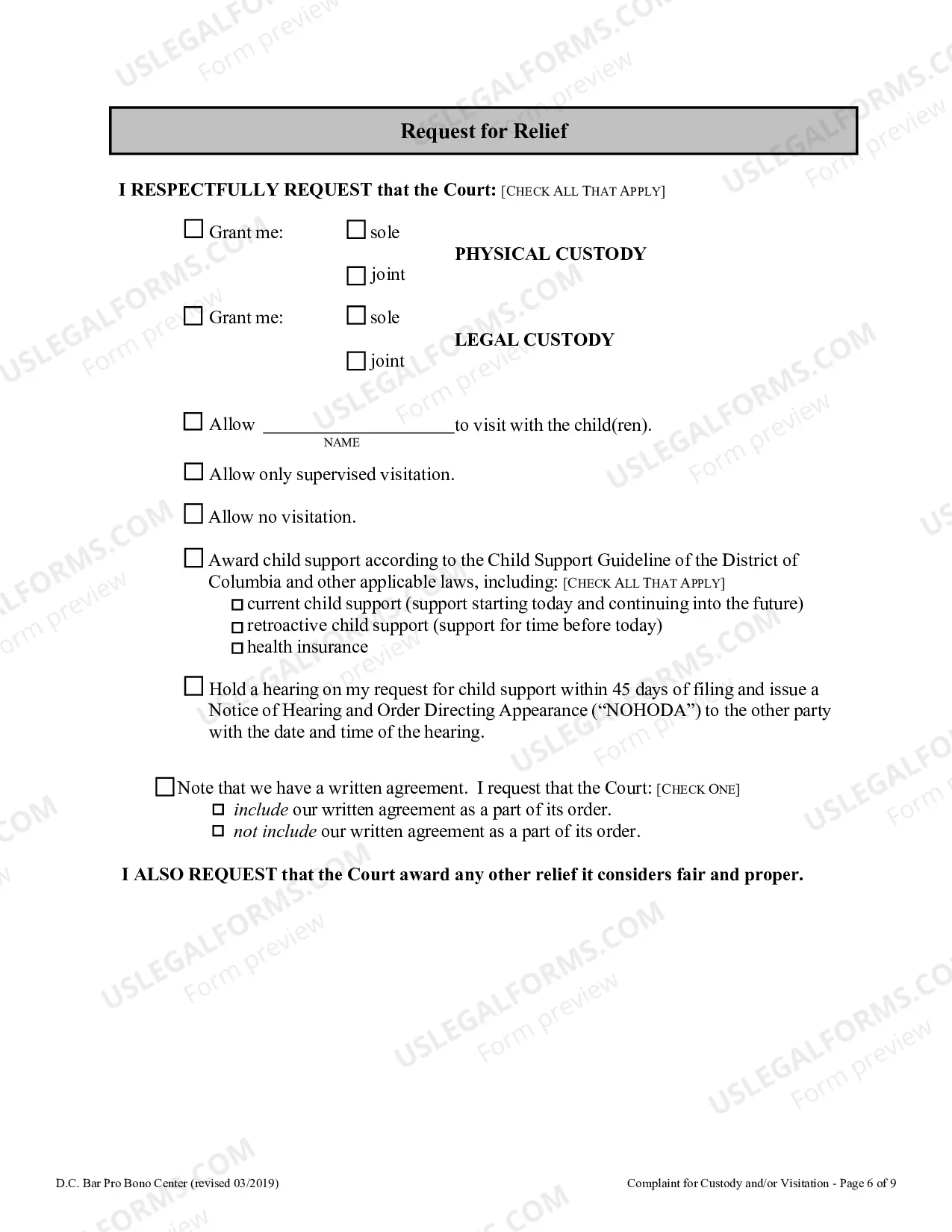 Preview Complaint for Custody and or Access to Children