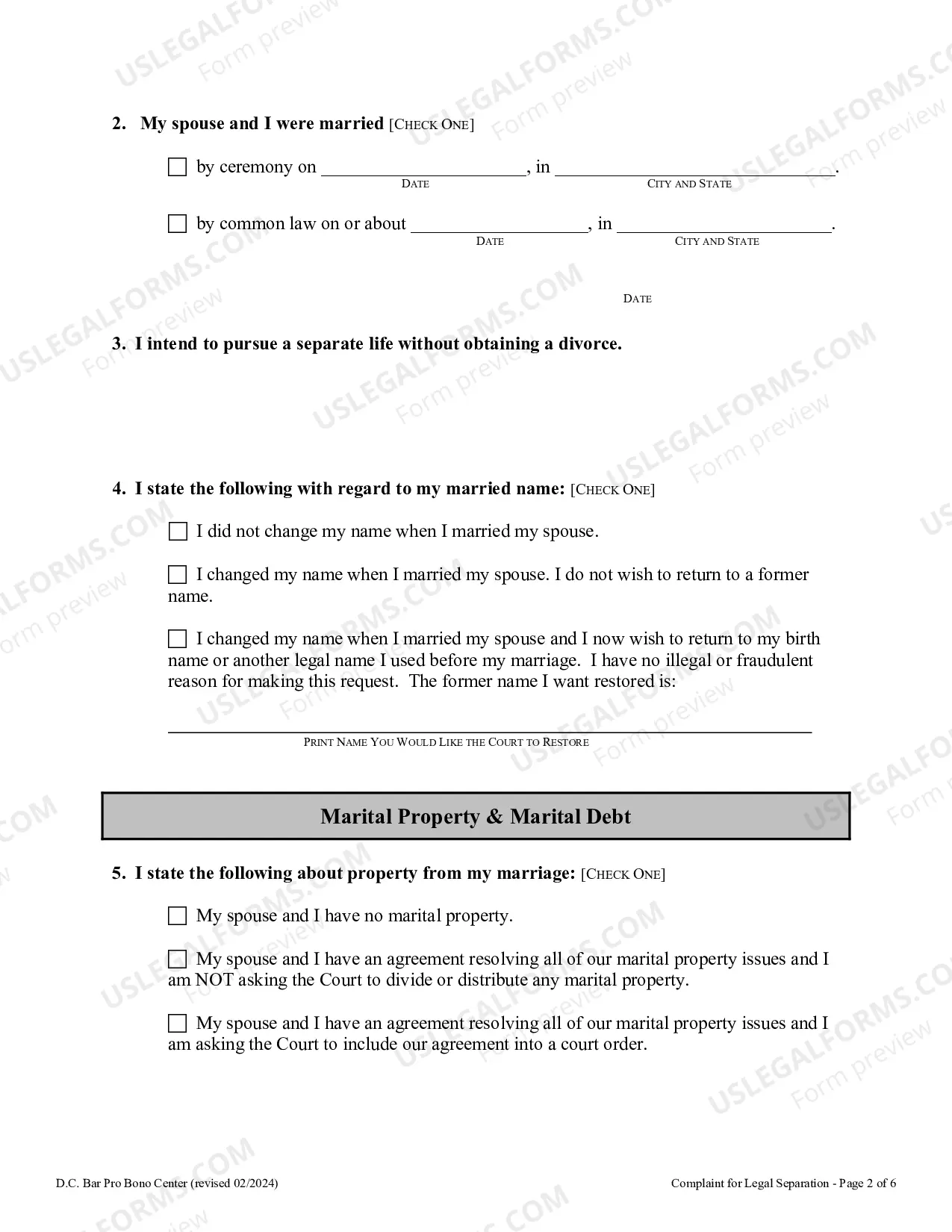 Preview Complaint for Legal Separation