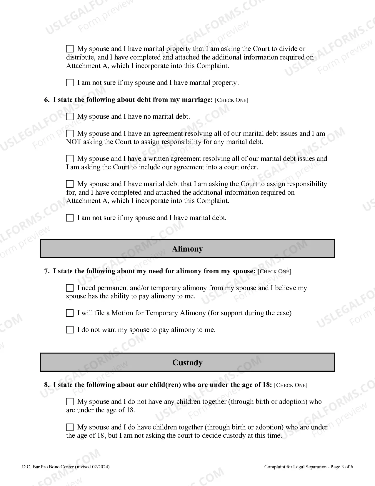 Preview Complaint for Legal Separation
