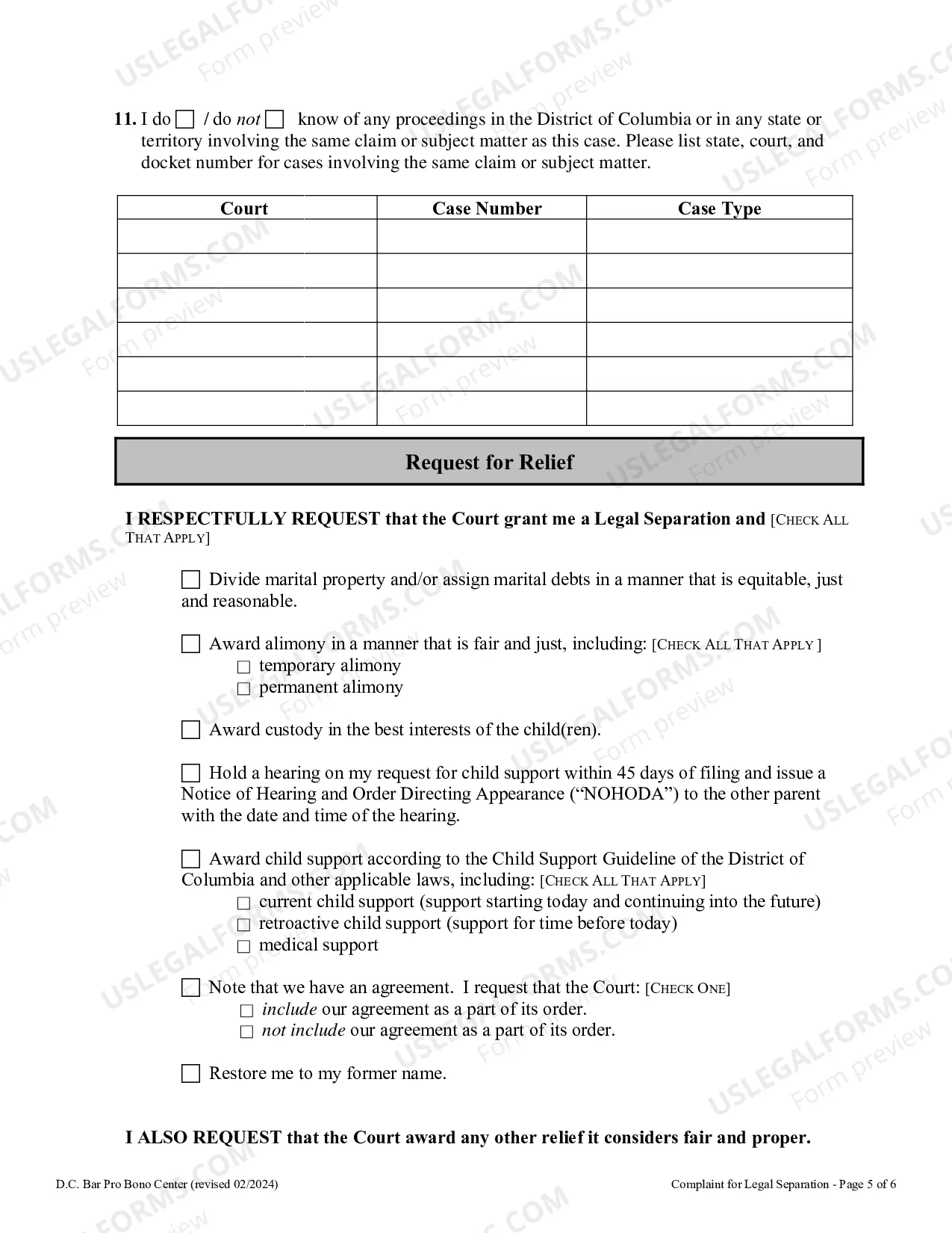 Preview Complaint for Legal Separation