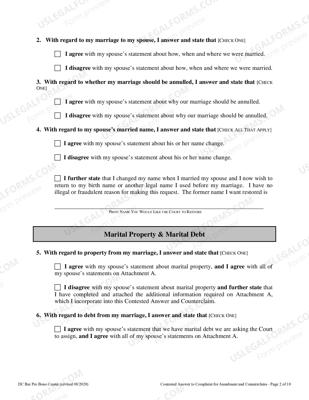 Preview Contested Answer to Complaint for Annulment and Counterclaim