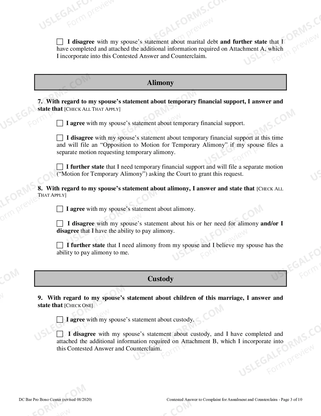 Preview Contested Answer to Complaint for Annulment and Counterclaim