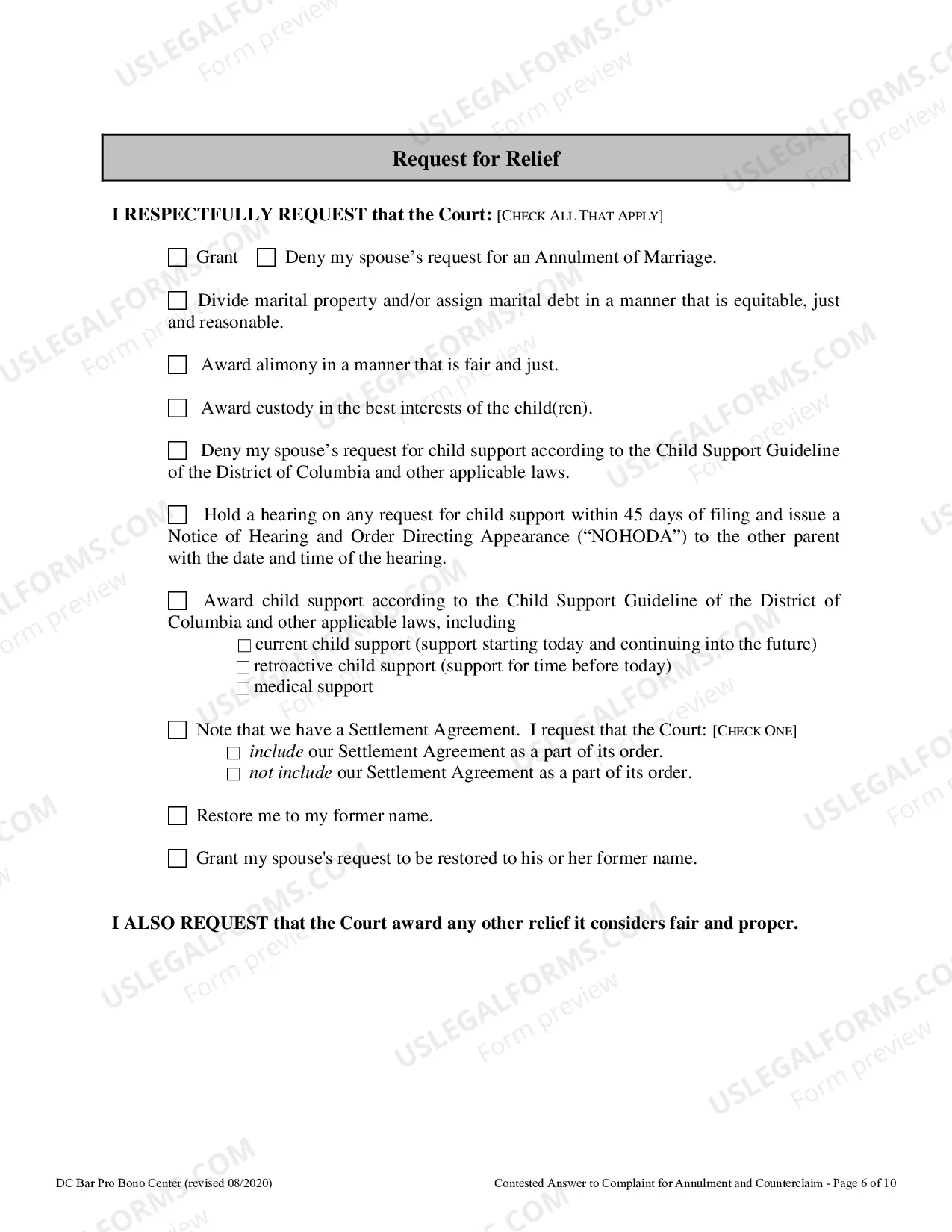 Preview Contested Answer to Complaint for Annulment and Counterclaim
