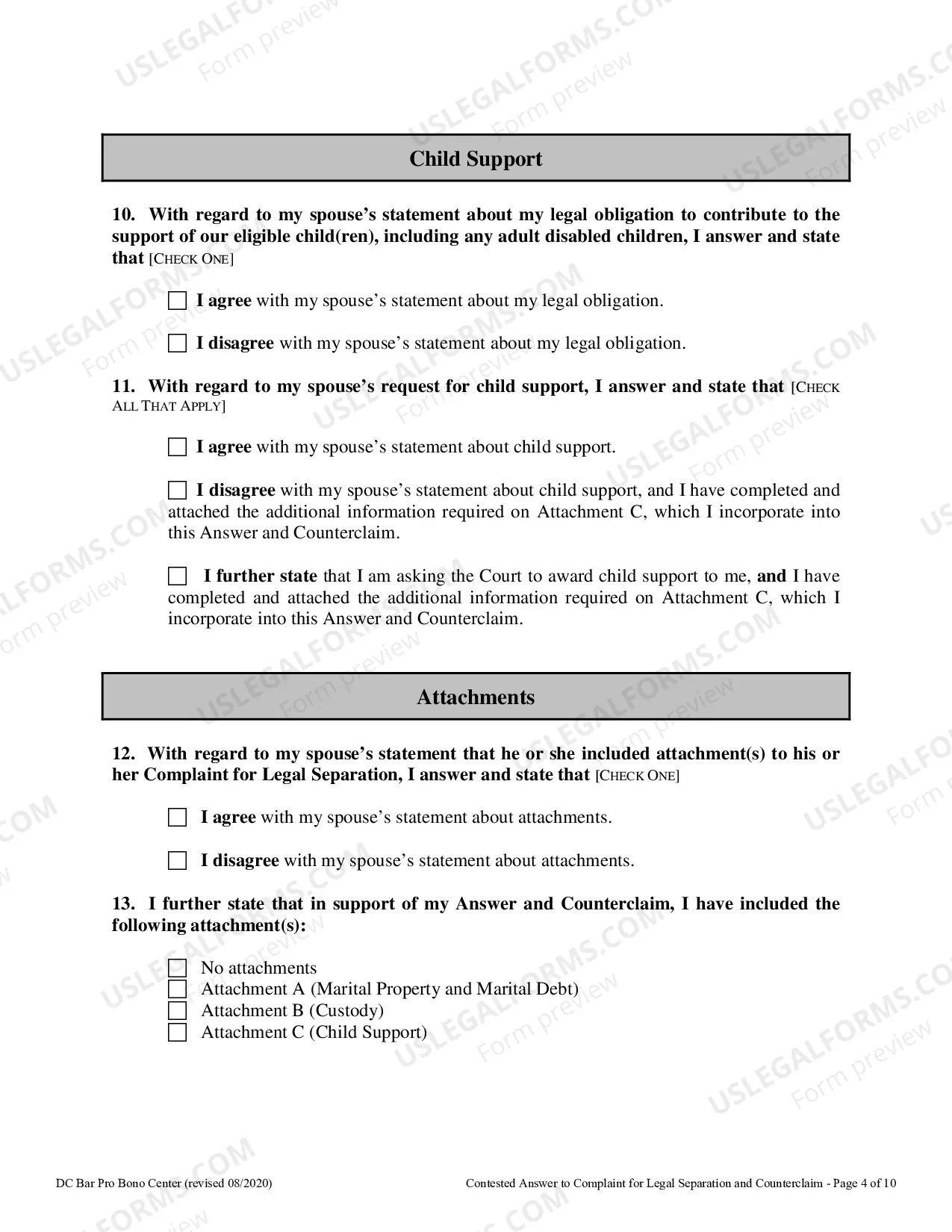 Preview Contested Answer to Complaint for Legal Separation Counterclaim