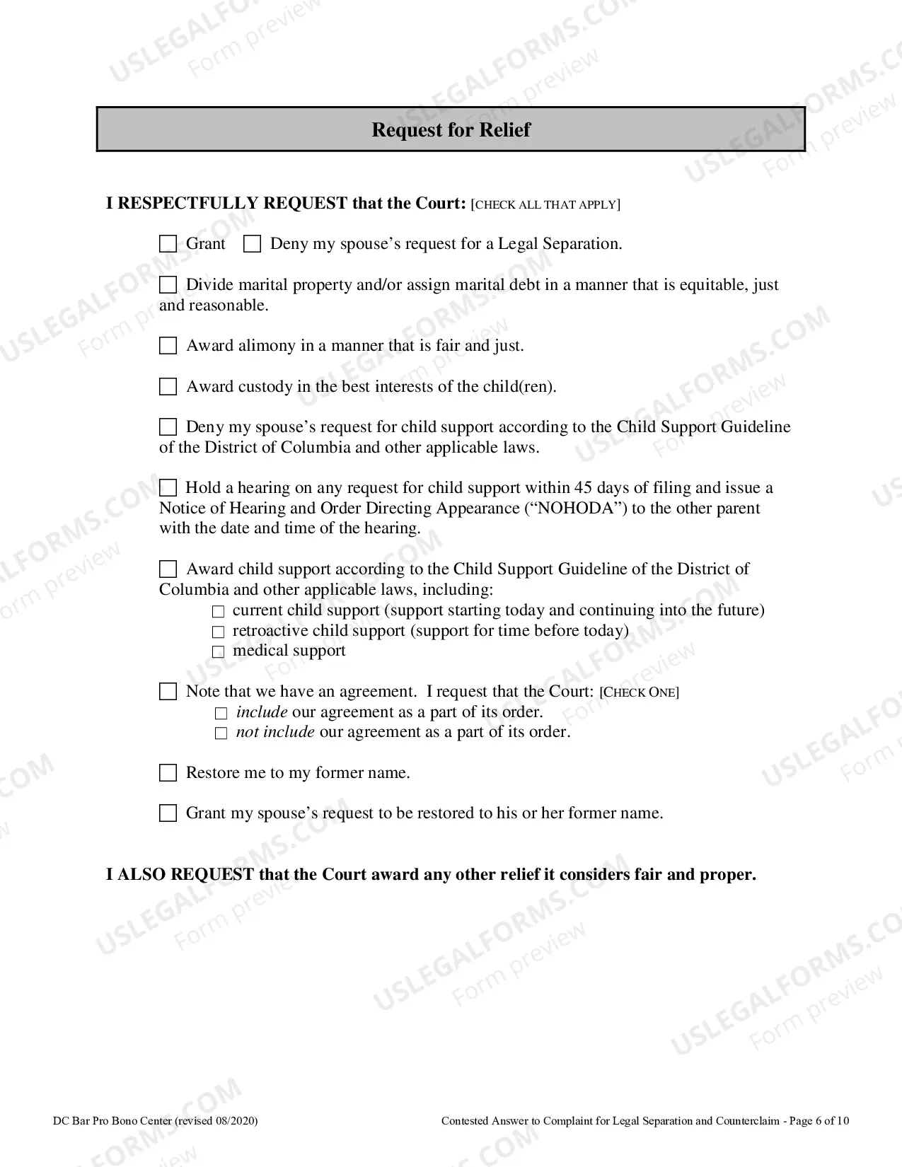 Preview Contested Answer to Complaint for Legal Separation Counterclaim