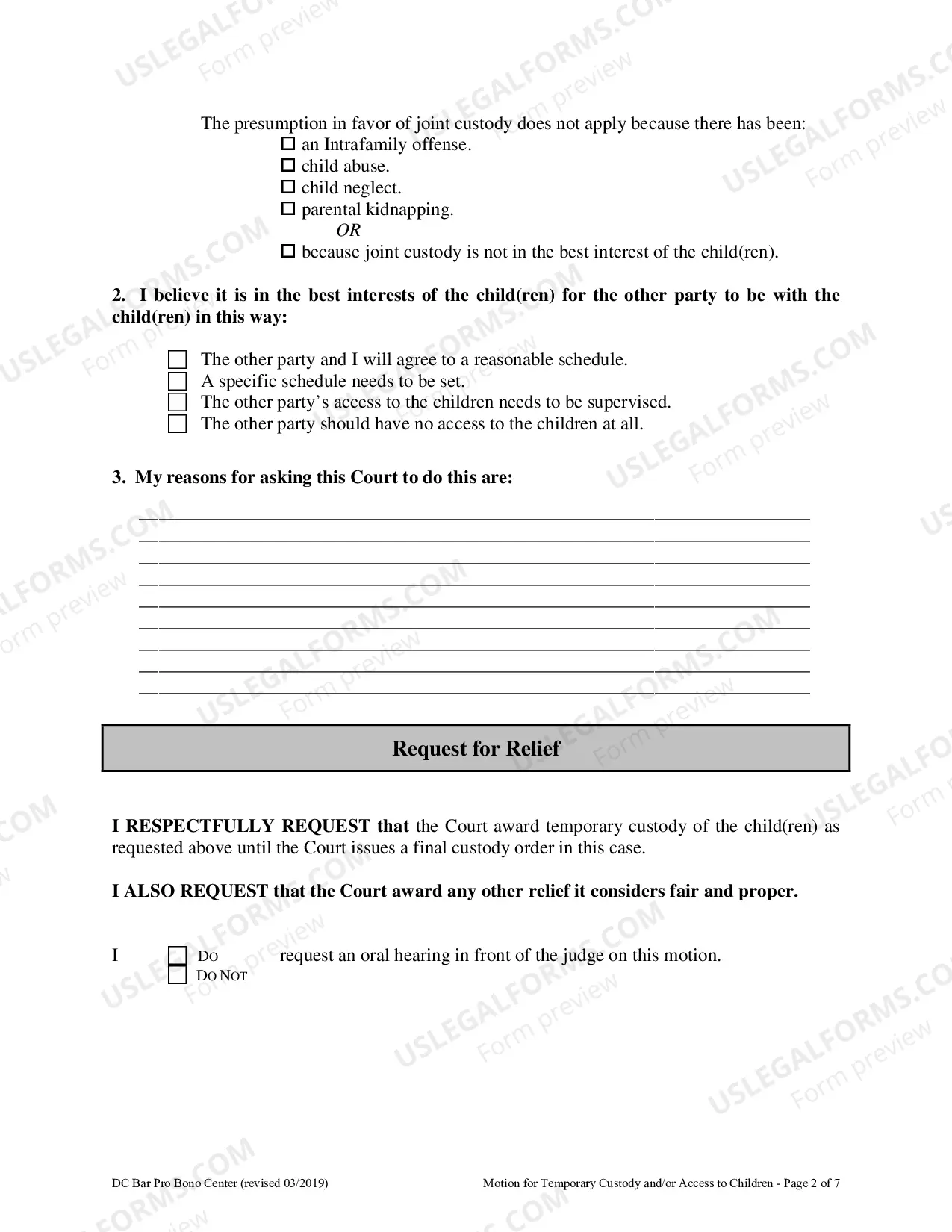 Preview Motion for Temporary Custody and or Access to Children