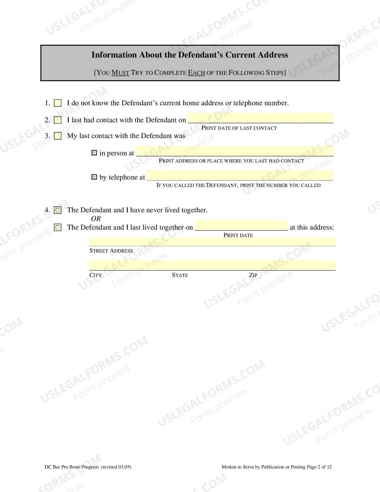 Preview Motion to Allow Service by Publication or Posting including Absent Defendant Locator Worksheet
