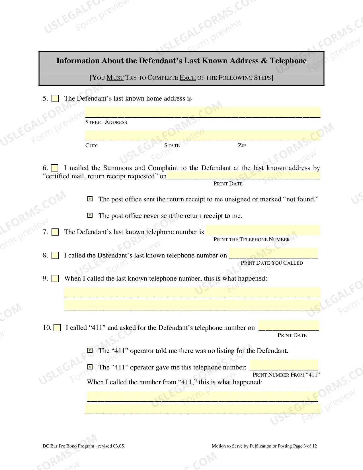 Preview Motion to Allow Service by Publication or Posting including Absent Defendant Locator Worksheet