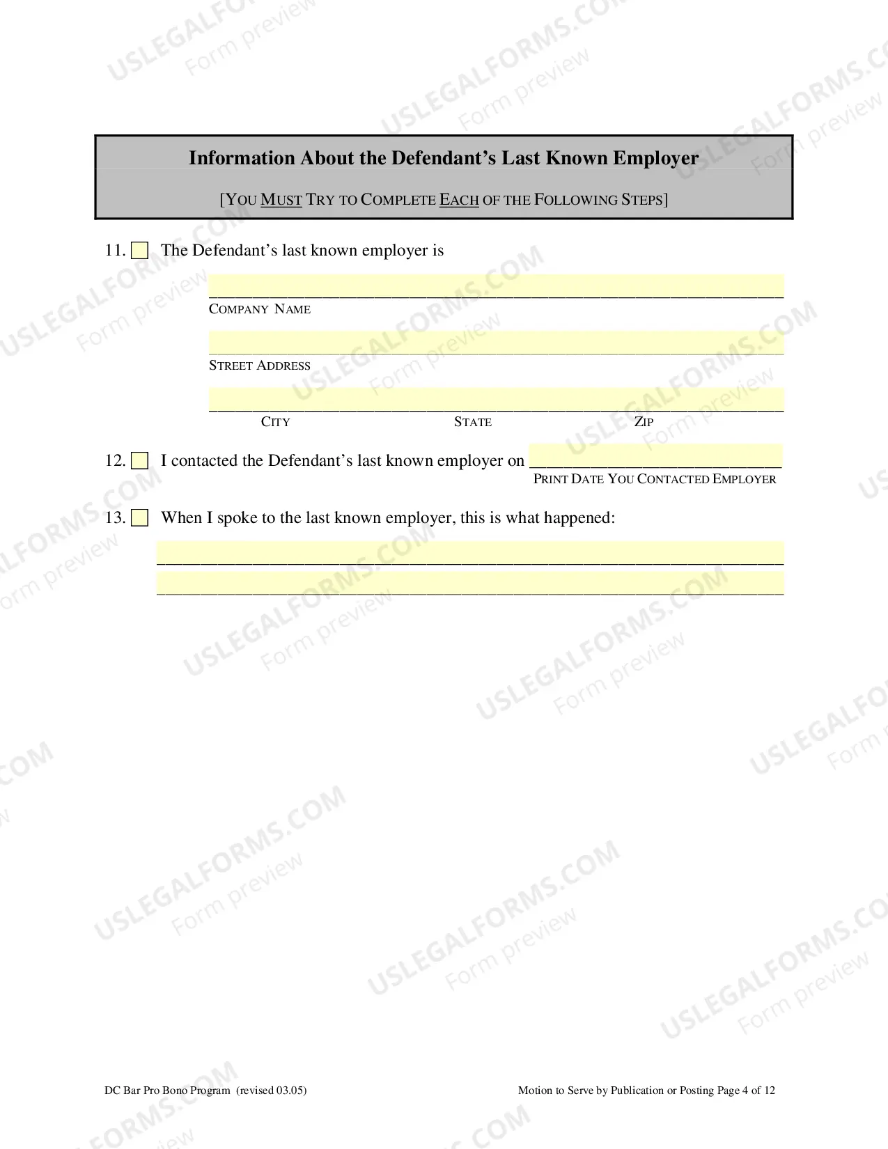 Preview Motion to Allow Service by Publication or Posting including Absent Defendant Locator Worksheet