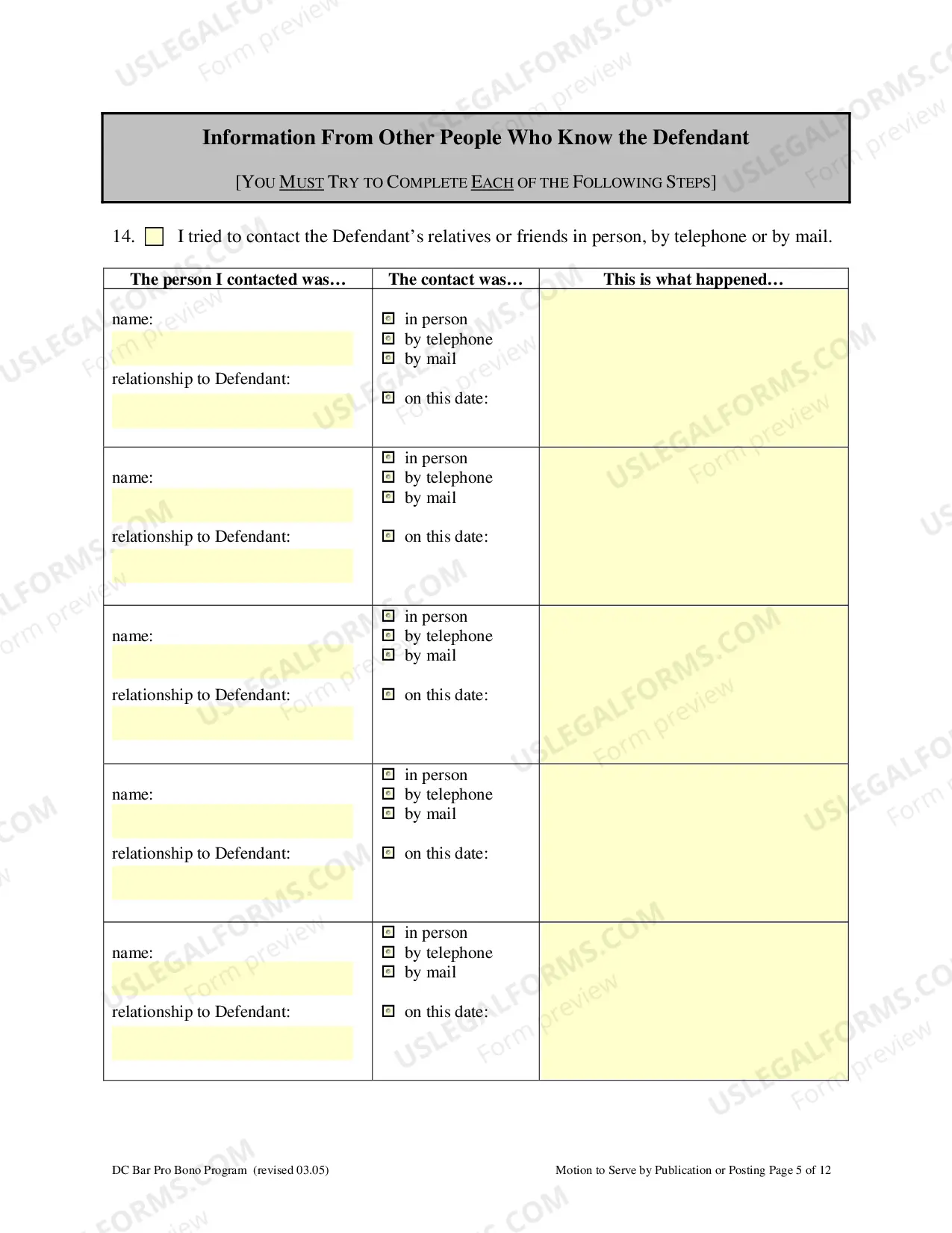 Preview Motion to Allow Service by Publication or Posting including Absent Defendant Locator Worksheet