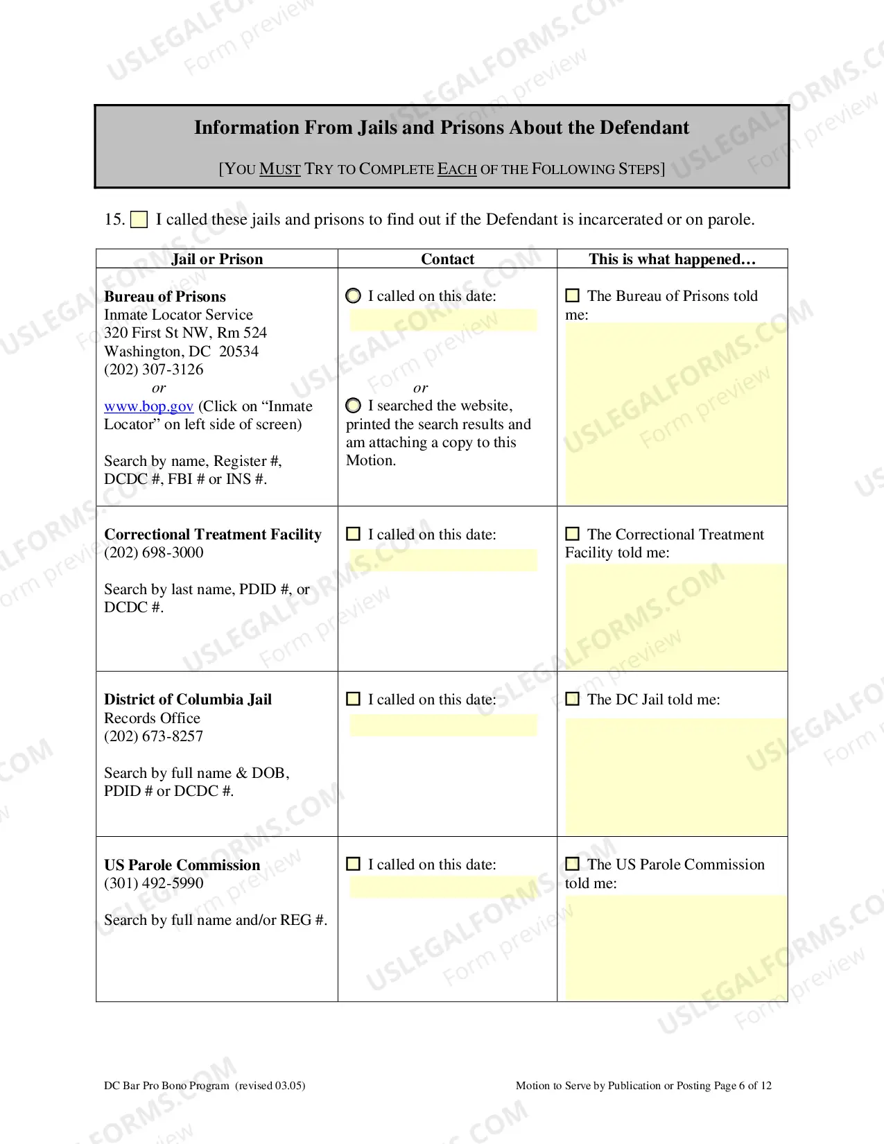 Preview Motion to Allow Service by Publication or Posting including Absent Defendant Locator Worksheet