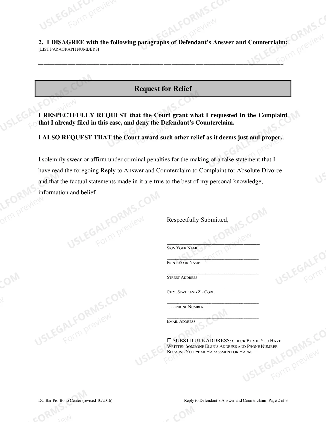 Preview Plaintiff's Reply to Defendant's Counterclaim for Absolute Divorce