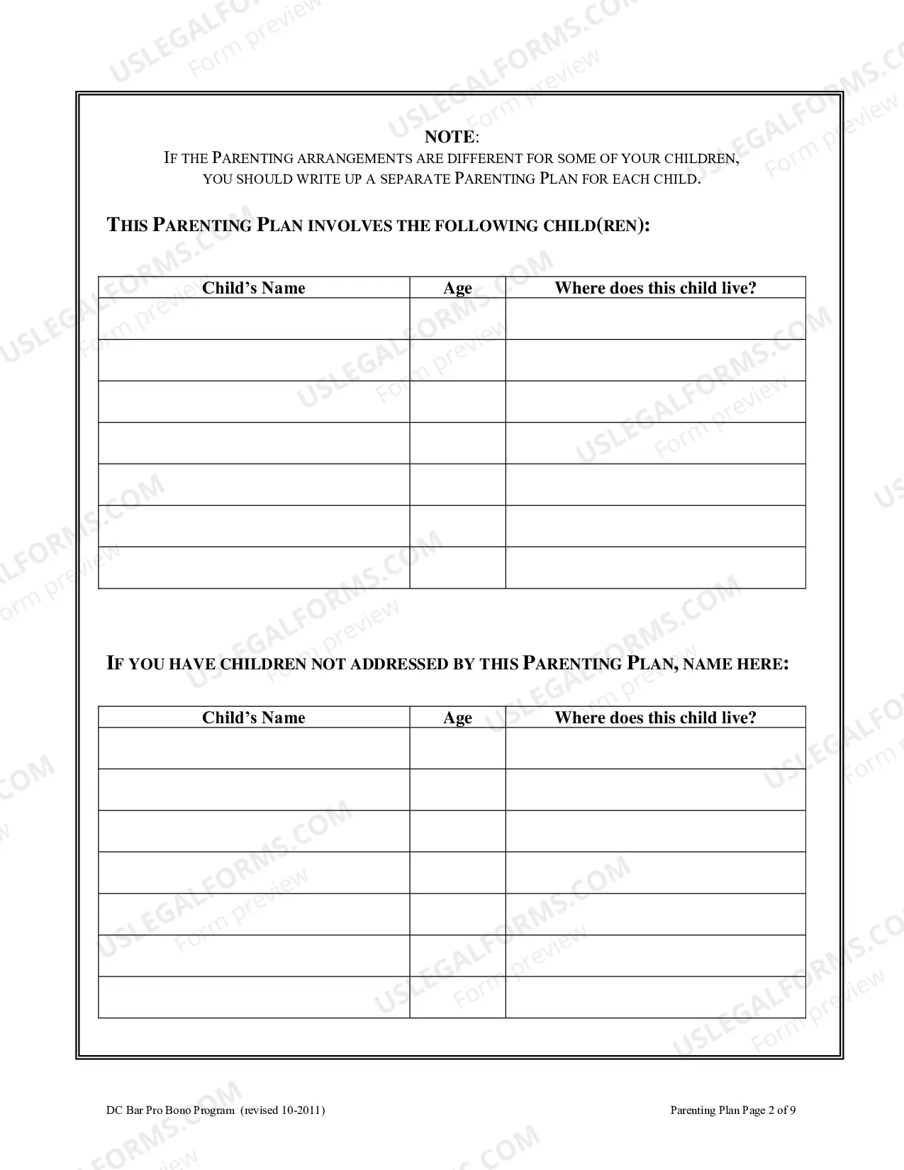 Preview Parenting Plan