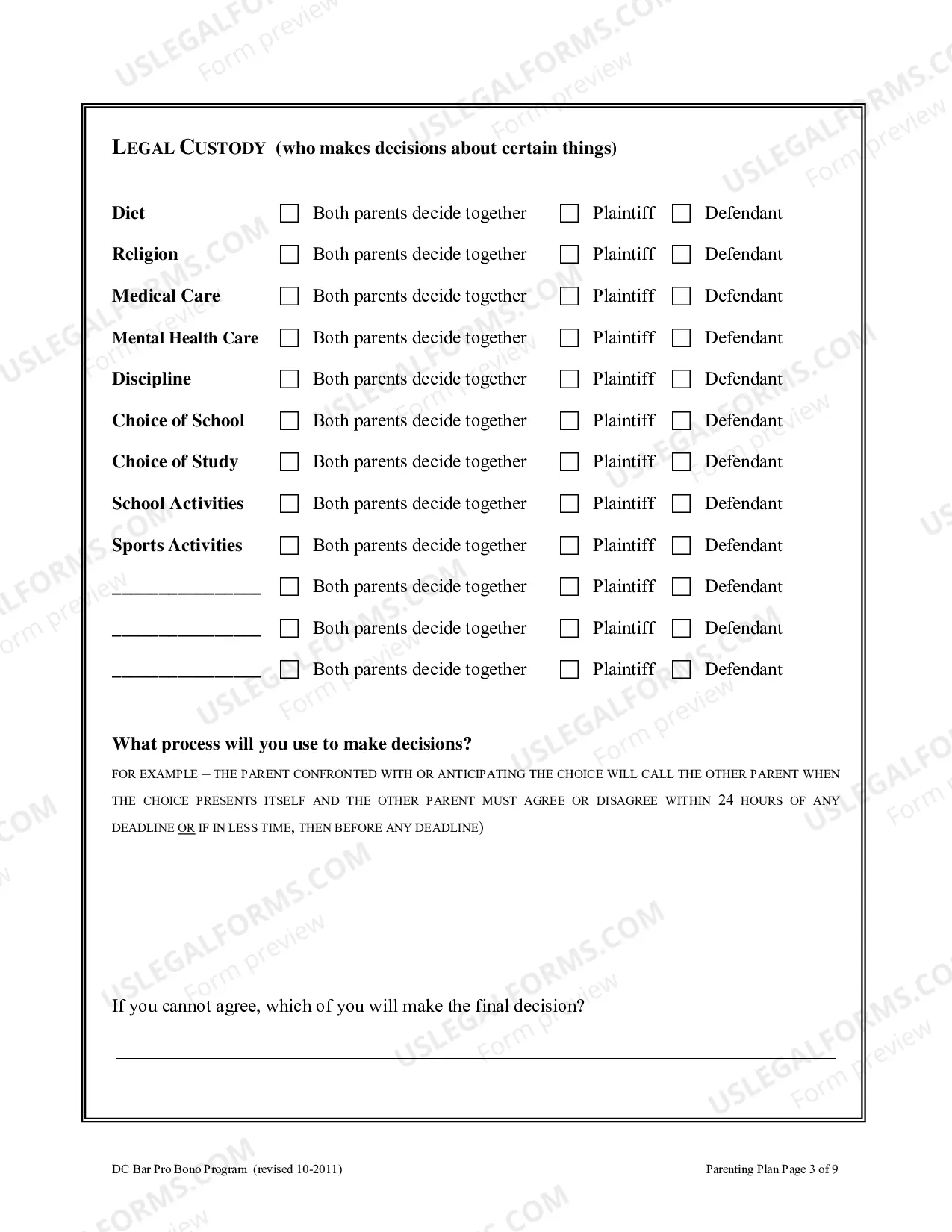 Preview Parenting Plan