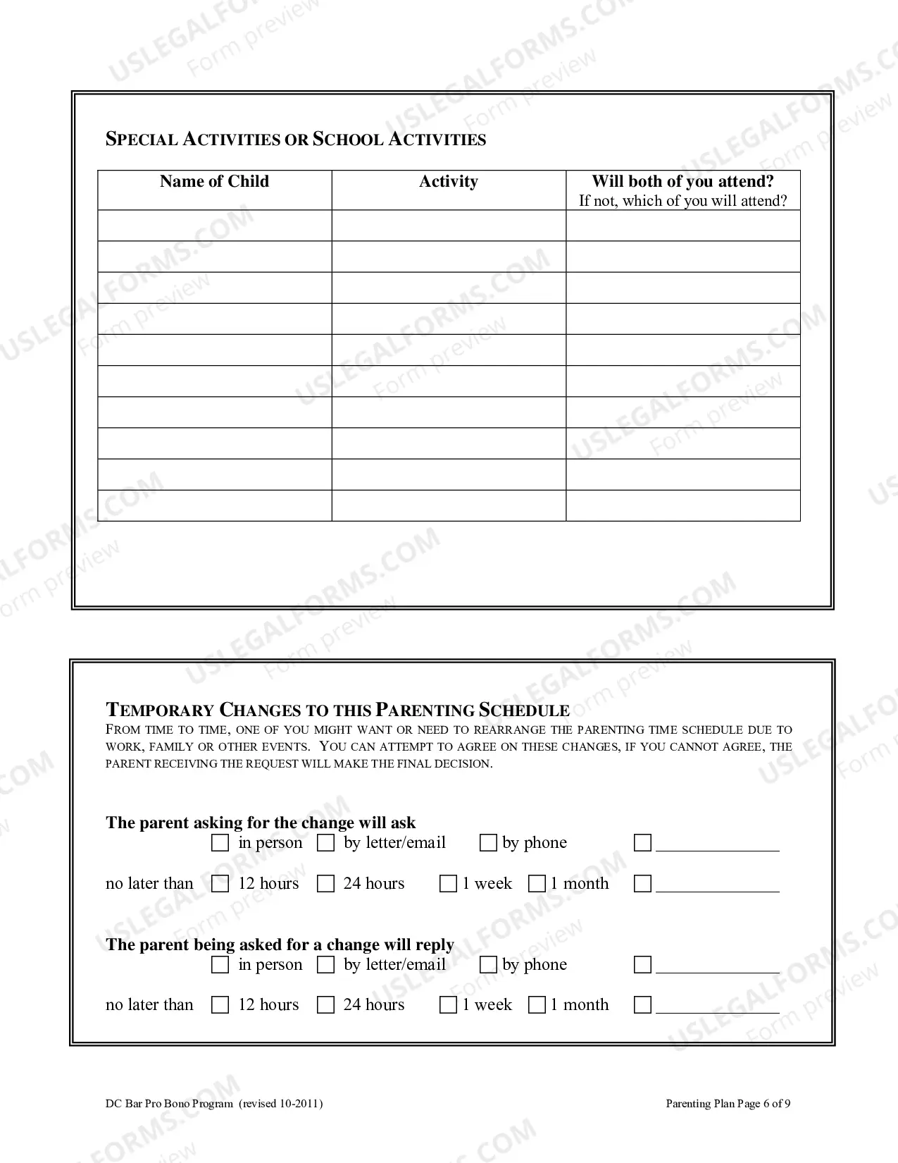 Preview Parenting Plan