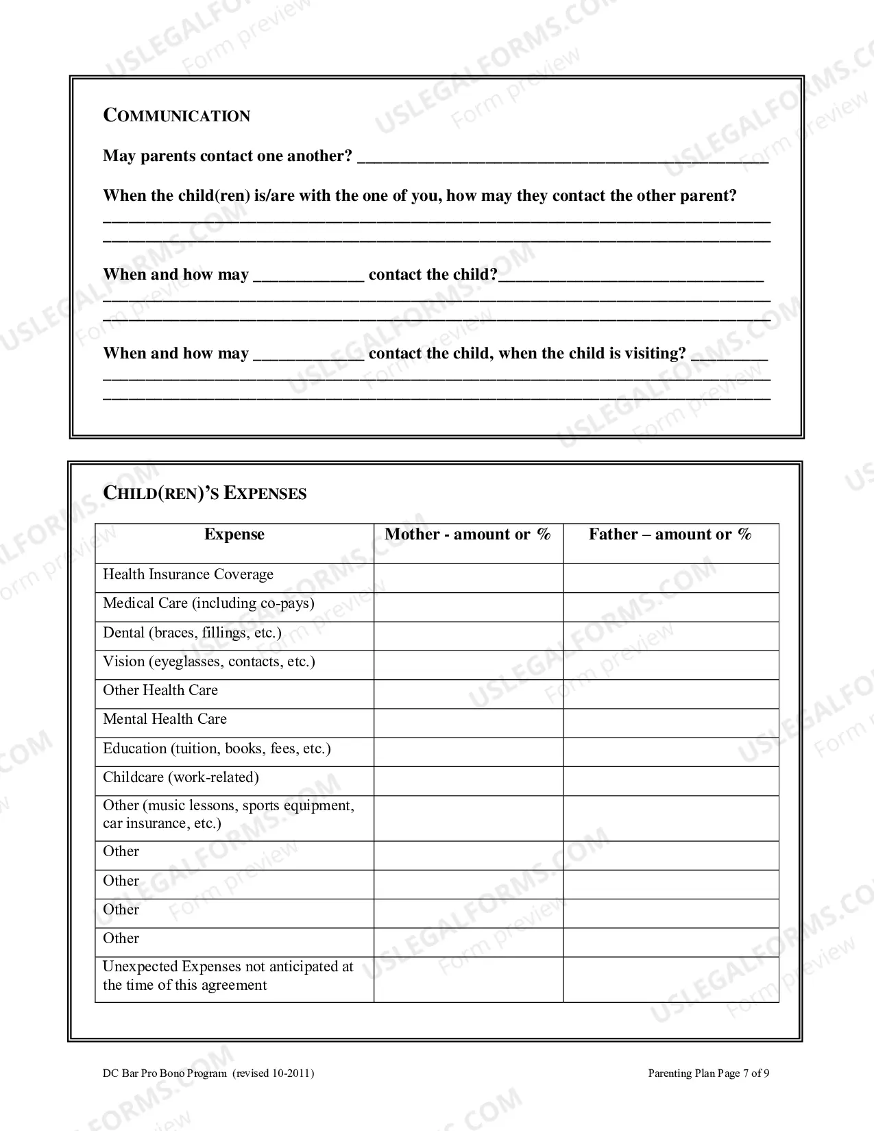 Preview Parenting Plan