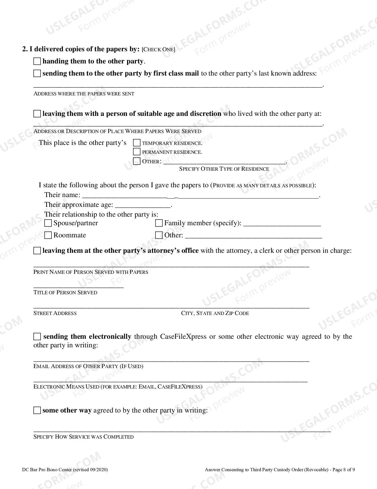 Preview Answer Consenting to Third Party Custody Order - Revocable at Will