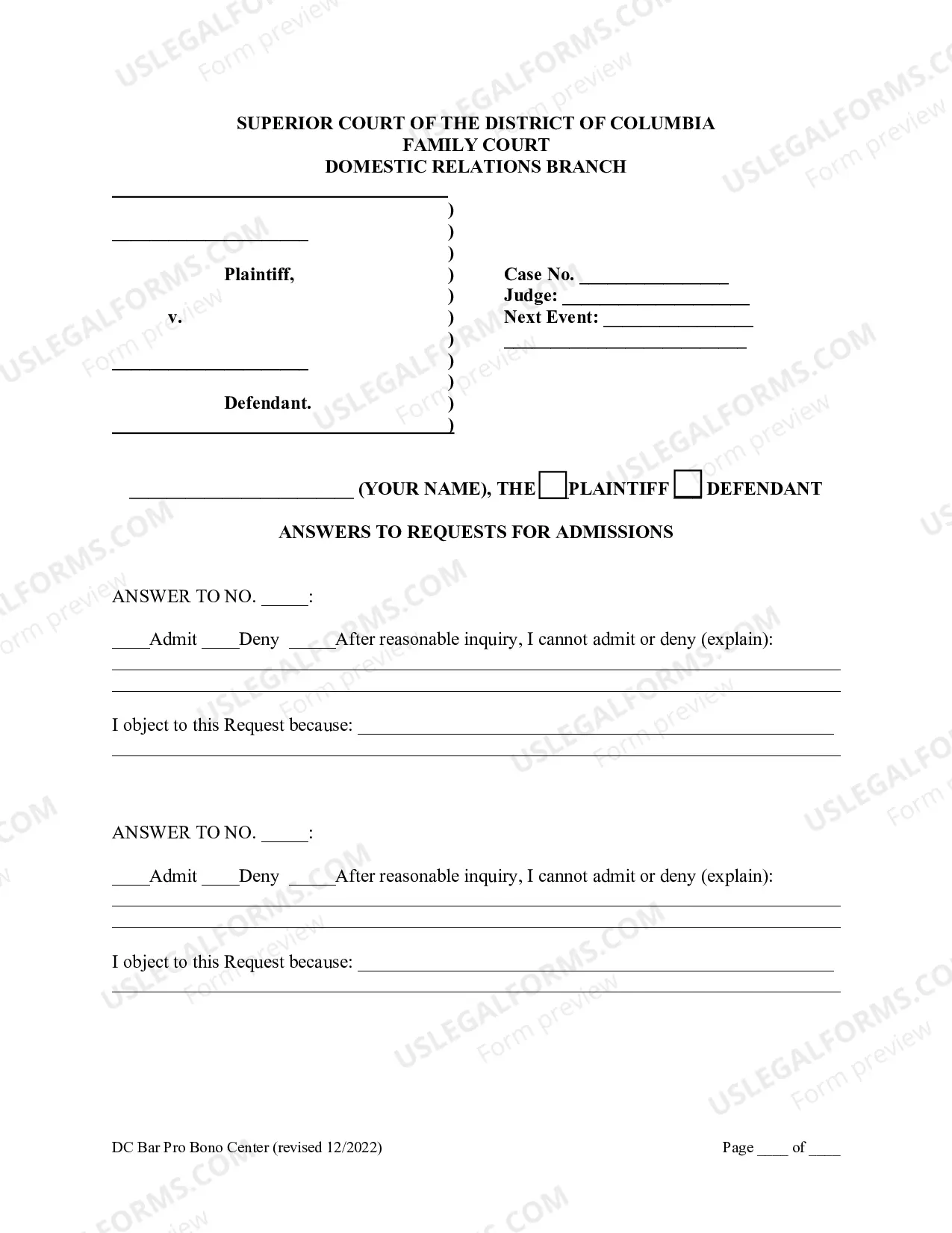 Preview Answers to Requests for Admissions