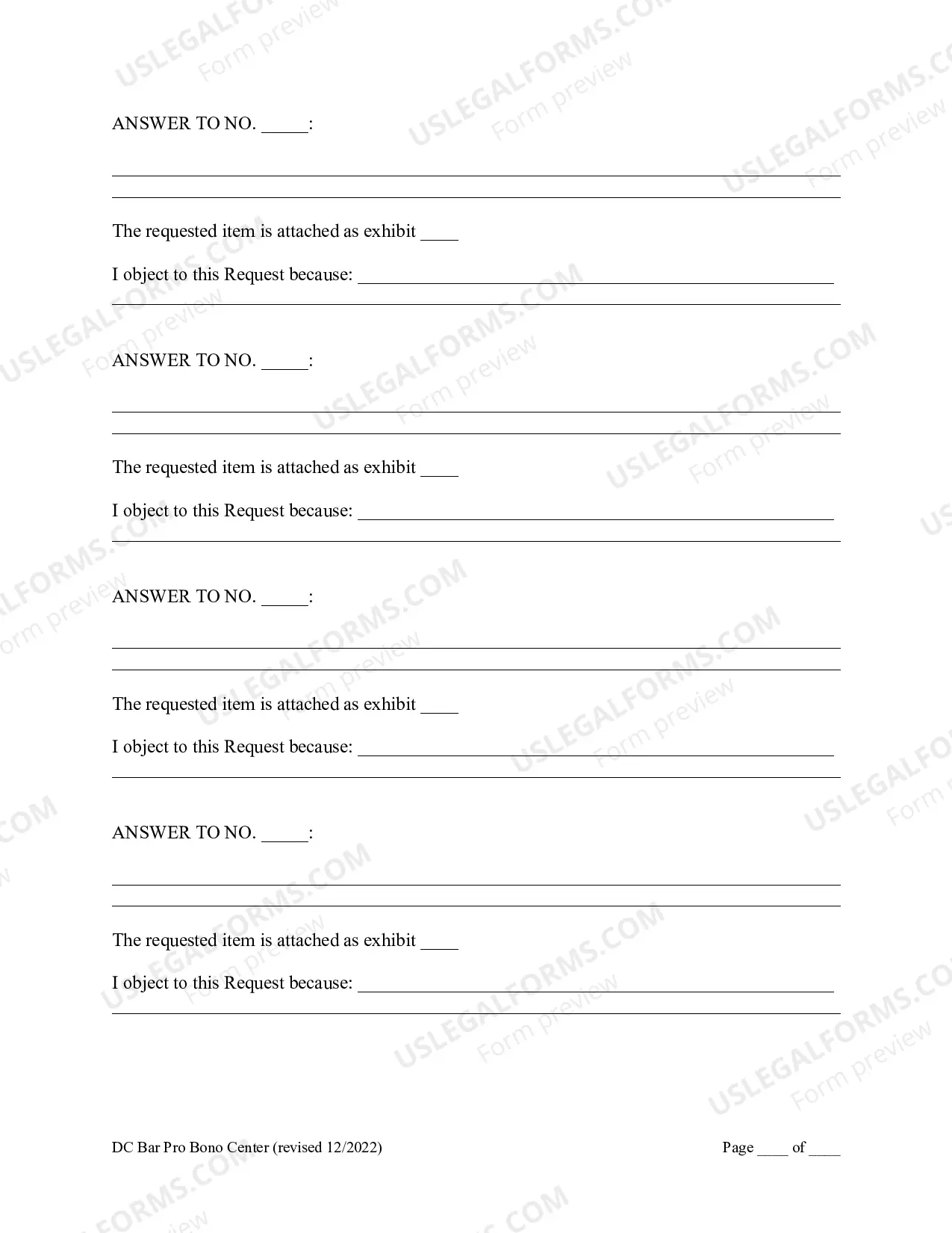 Preview Answers to Request for Production of Documents for Pro Se or Self Represented Persons
