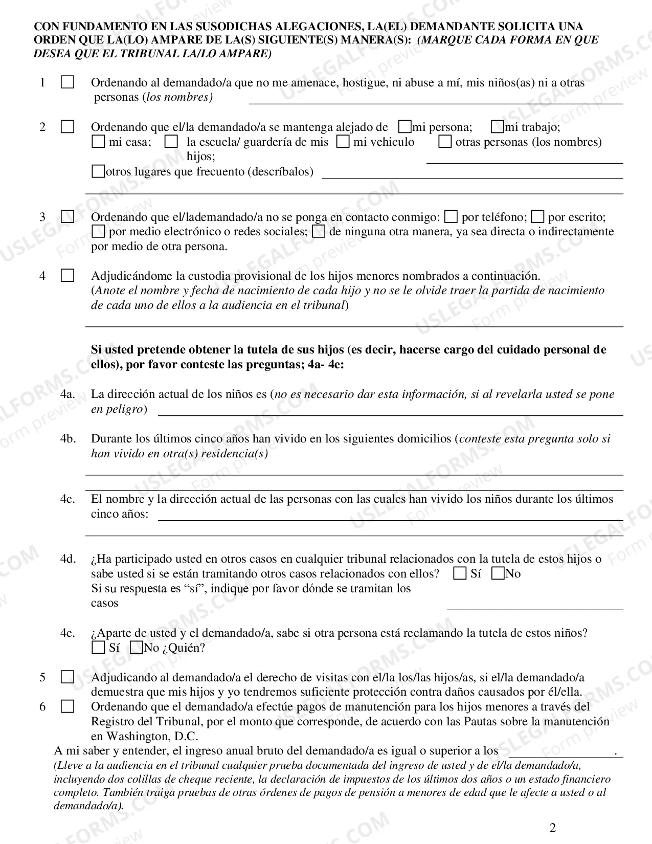 Preview Petition and Affidavit for Civil Protection Order - Spanish
