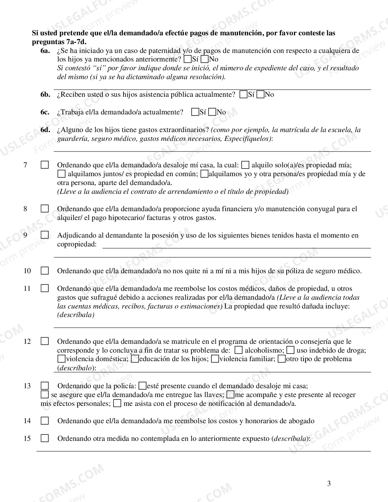 Preview Petition and Affidavit for Civil Protection Order - Spanish