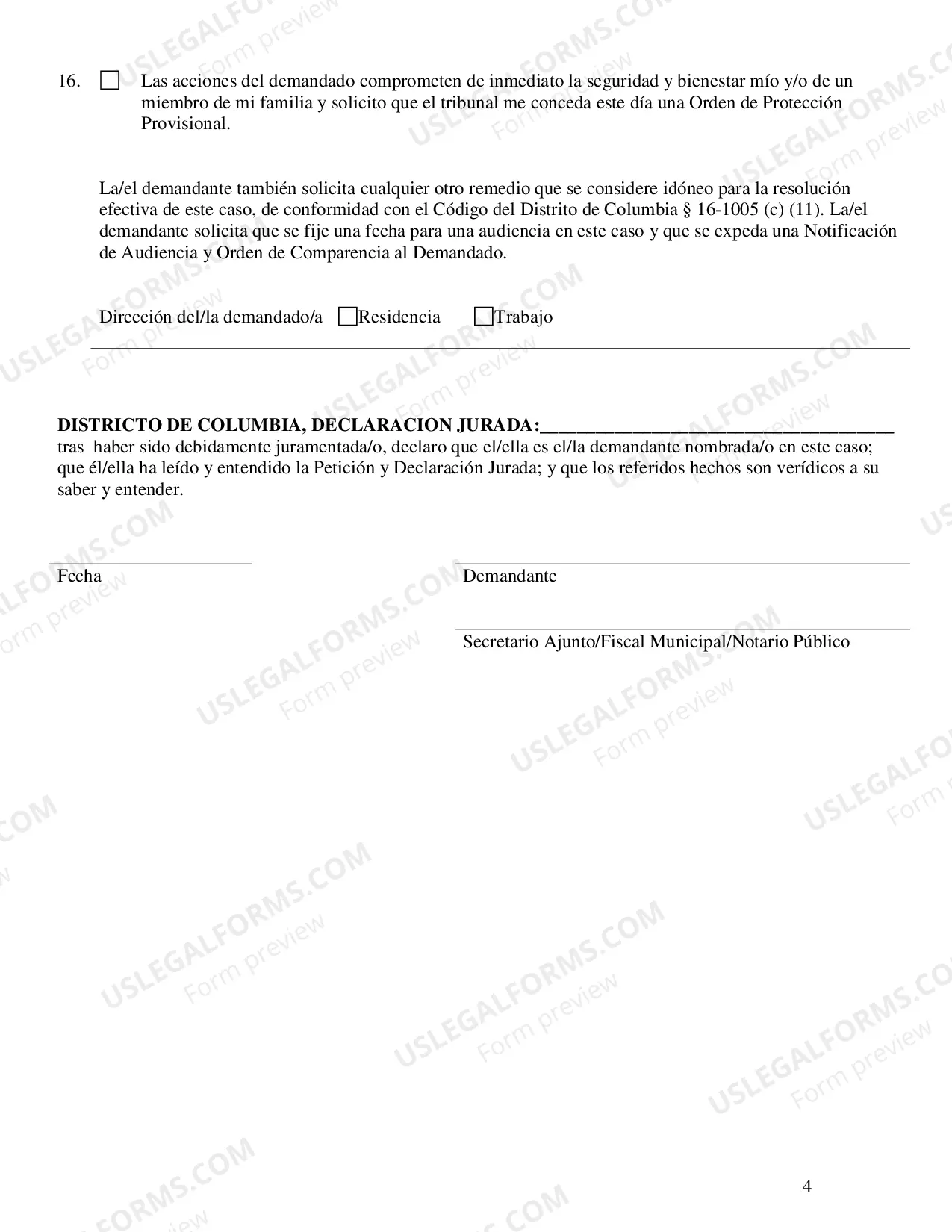 Preview Petition and Affidavit for Civil Protection Order - Spanish