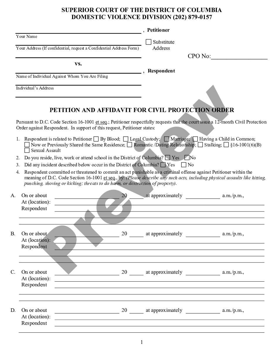 page 0 Petition and Affidavit for a Civil Protection Order preview