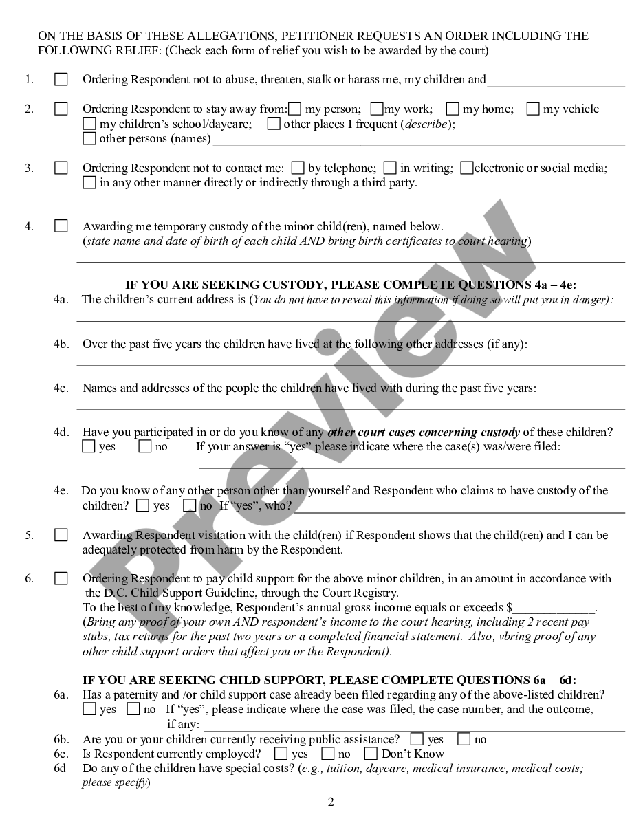 page 1 Petition and Affidavit for a Civil Protection Order preview